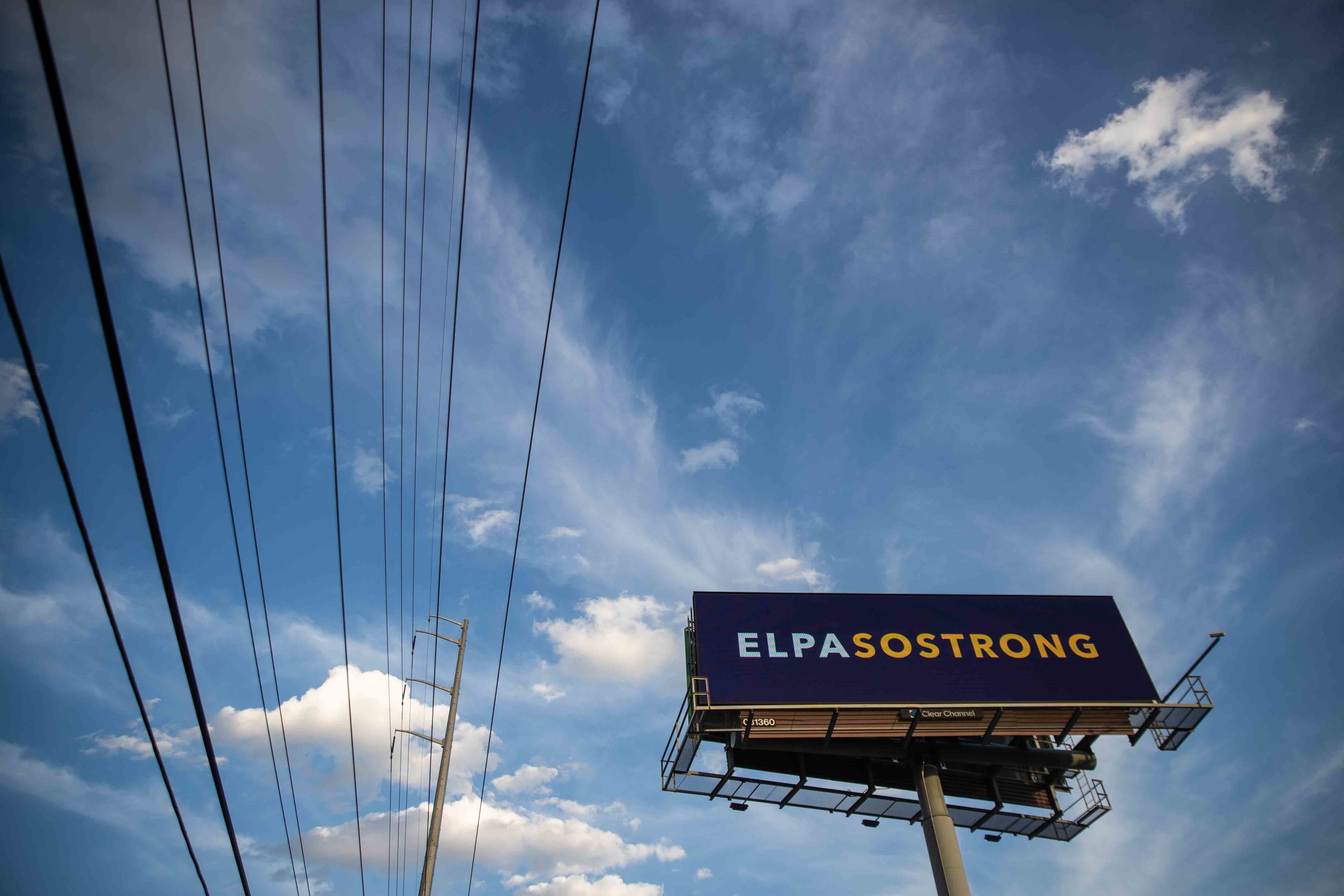 A banner that reads "ELPASOSTRONG" is located near Lomaland Dr in El Paso on Monday, August 5, 2019. 