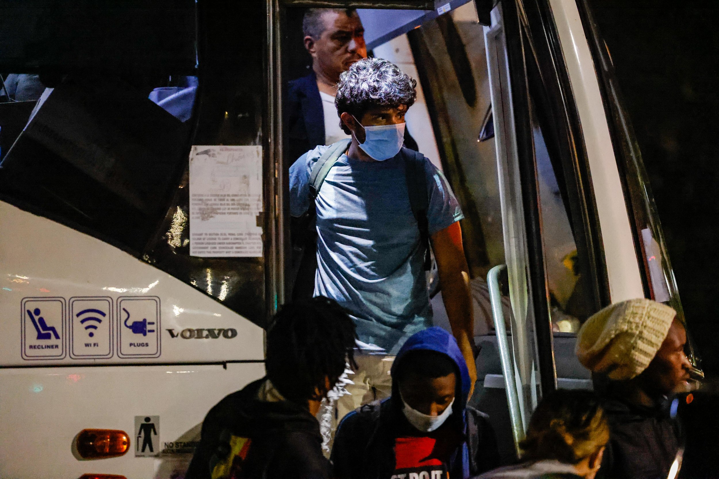  Victor Rodriguez, 26, disembarks the bus that took him along with a group of migrants from Texas to Washington, D.C. on Thursday, April 21, 2022. Rodriguez, originally from Venezuela, requested to be part of those who are using the service offered b