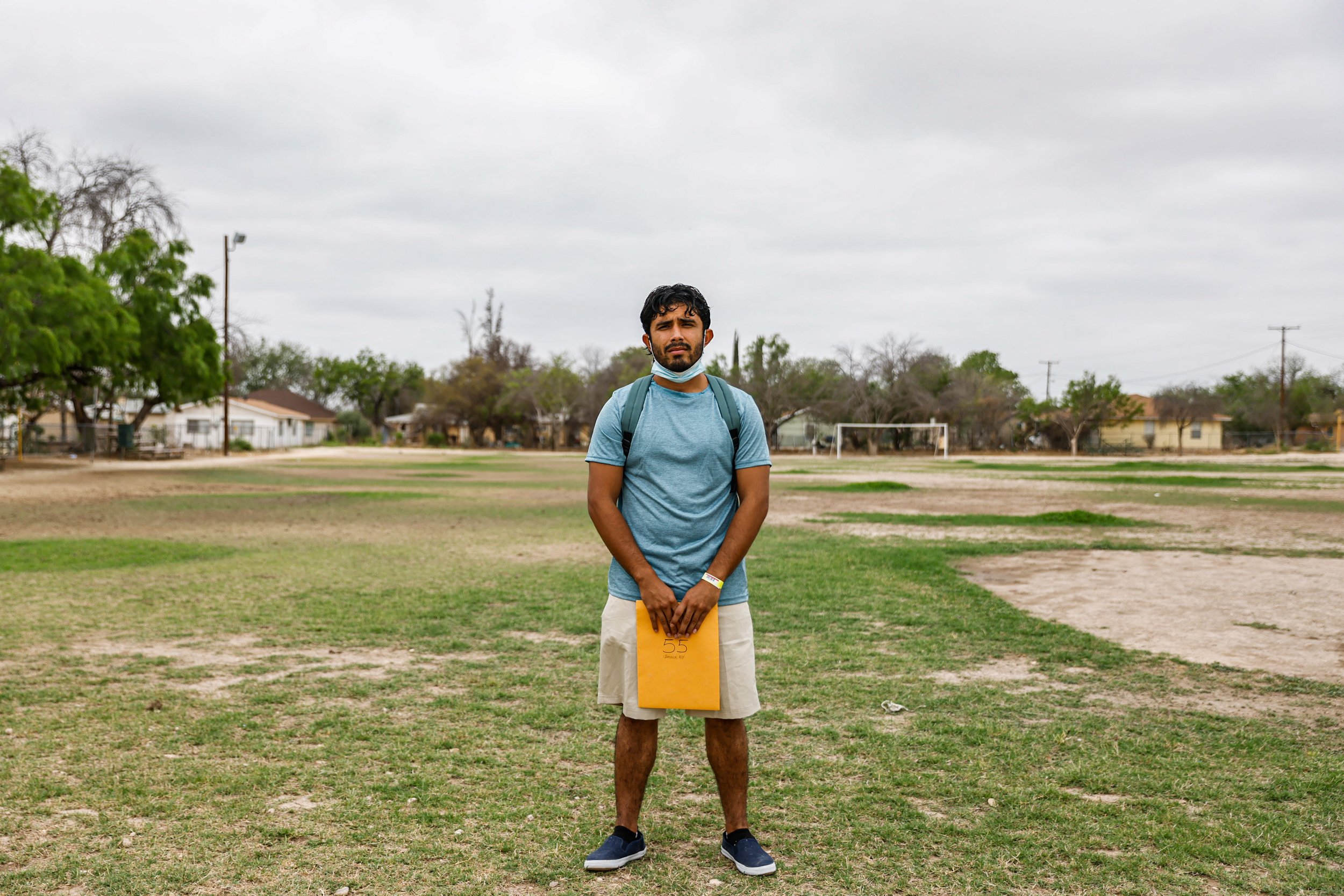  Victor Rodriguez, 26, poses for a portrait in Del Rio, Texas on Wednesday, April 20, 2022. Rodriguez, originally from Venezuela, started to travel by foot from his home country to the United States on March 13, 2022, making a trip that lasted 36 day