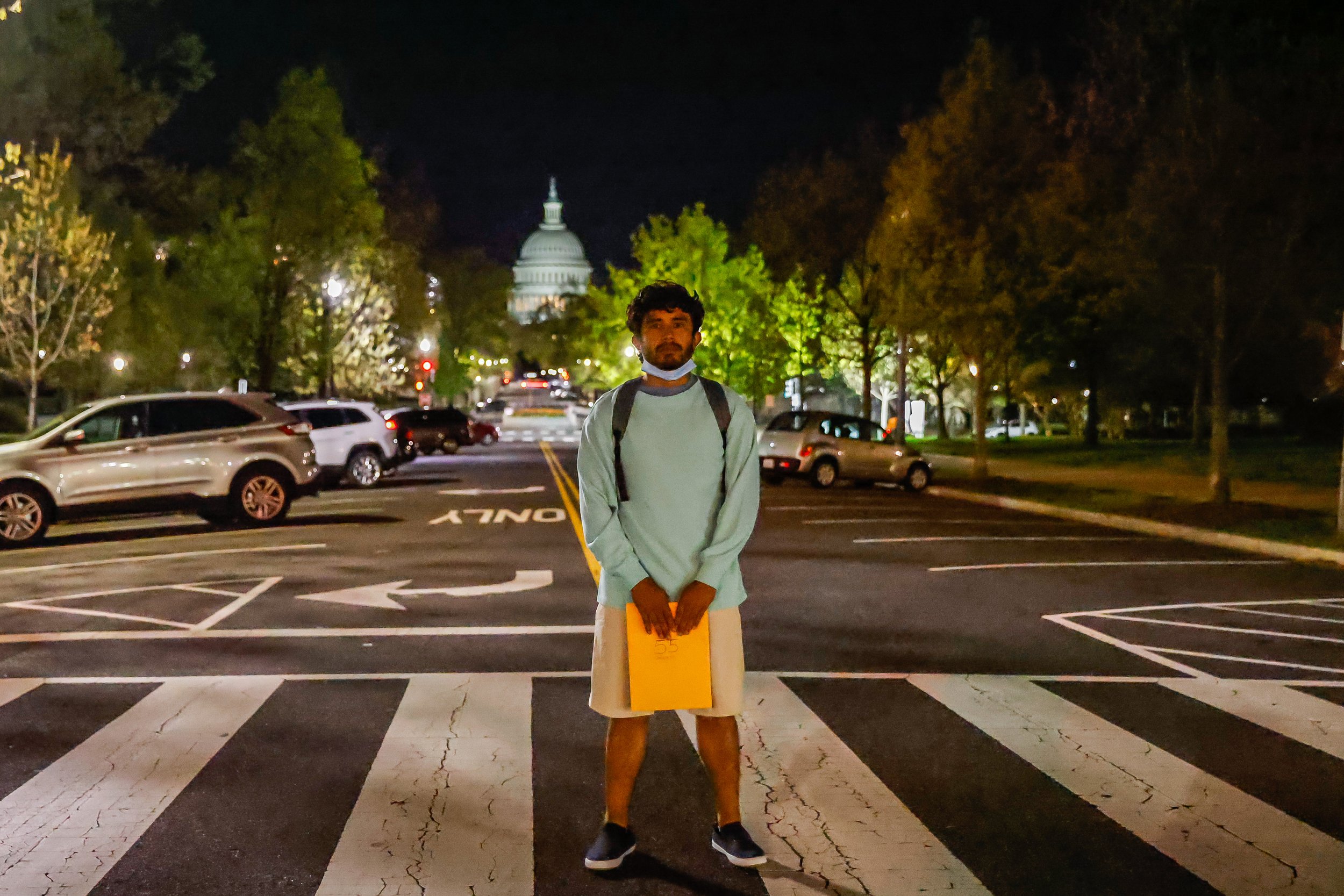  Victor Rodriguez, 26, poses for a portrait in Washington, D.C. on Thursday, April 21, 2022. Rodriguez, originally from Venezuela, started to travel by foot from his home country to the United States on March 13th, making a trip that lasted 36 days t