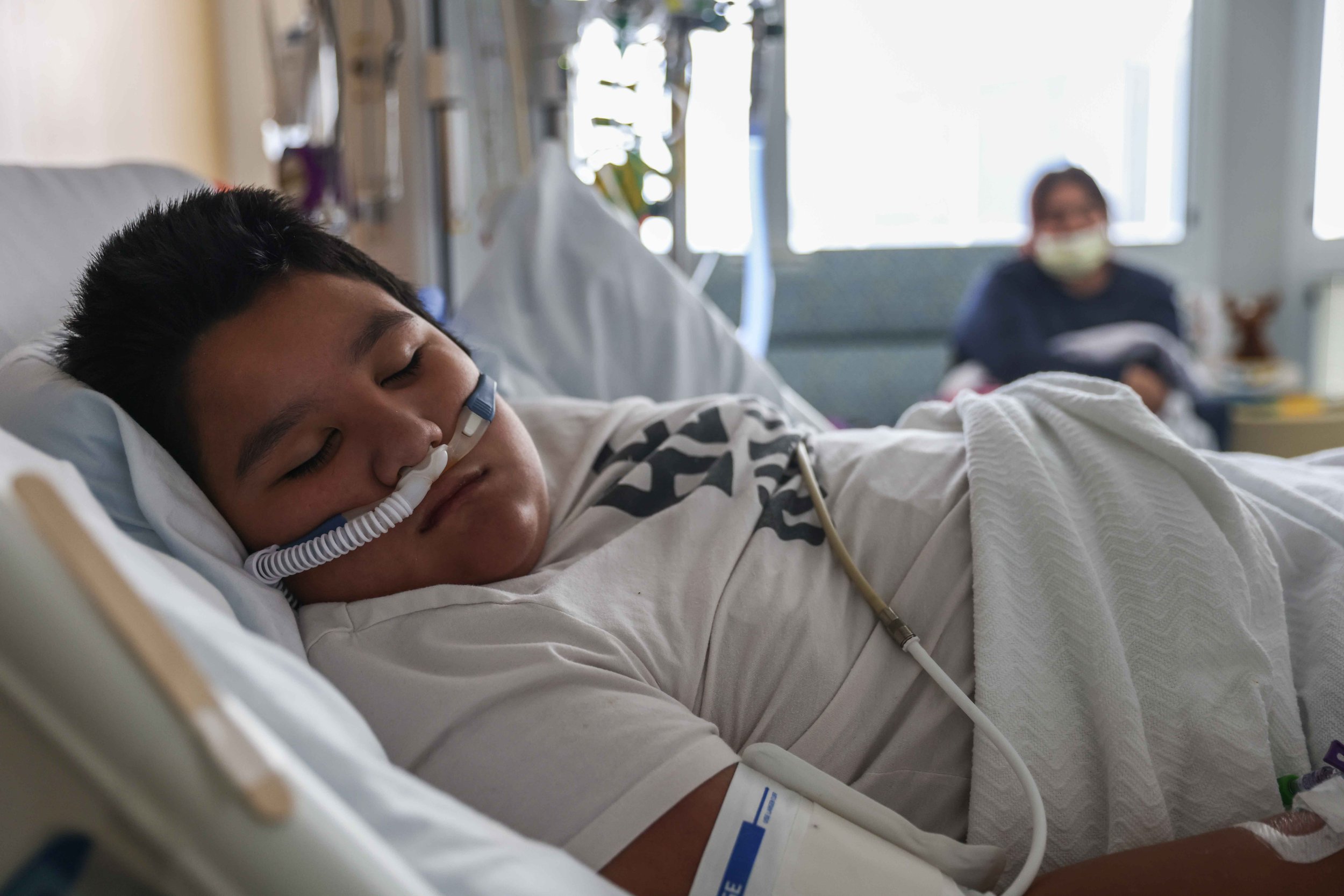  Francisco Rosales, 9, is being treated for COVID-19 in the pediatric intensive care unit at Children's Medical Center Dallas on Friday, Aug. 13, 2021. Rosales has been hospitalized since Aug. 8 when his blood oxygen level was at 62%, according to hi
