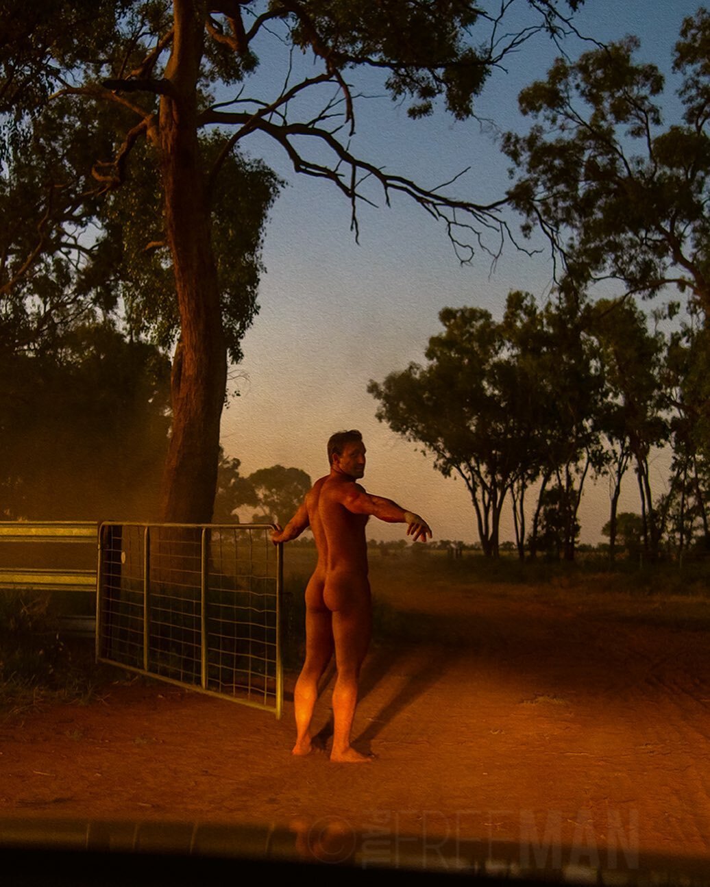 This is the photo that will form the cover of the deluxe edition slipbox for BLOKE, one of my new books. It&rsquo;s the last photo of the day&rsquo;s shoot. The model had gotten out of the car to open the gate as we drove back across the outback prop