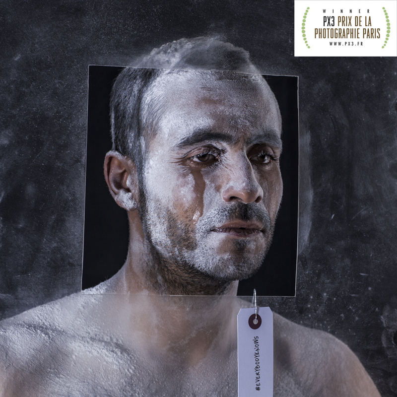 A personal study of my cross-cultural experience, addressing conformity to gender role norms; hegemonic masculinity, self-stigma and attitudes dictated by a dominant traditional culture. I photographed men in my cultural context, using powder as a fresh, clean and absorbent metaphor to what it is to be human, making the journey of the tear more striking. The tag captures a sense of death; the curtain is removed - #everybodyknows men cry. 2015 | IPA HONORABLE MENTION , Professional: Fine Art, Portrait. 2014 | PX3 GOLD : Non-Professional Portraiture, Culture 2014 | PX3 GOLD & SILVER : Non-Professional Press, People/Personality 2014 | PX3 SILVER : Non-Professional Fine Art and Press EDITION 1/5 + 1AP 80cm x 80cm
