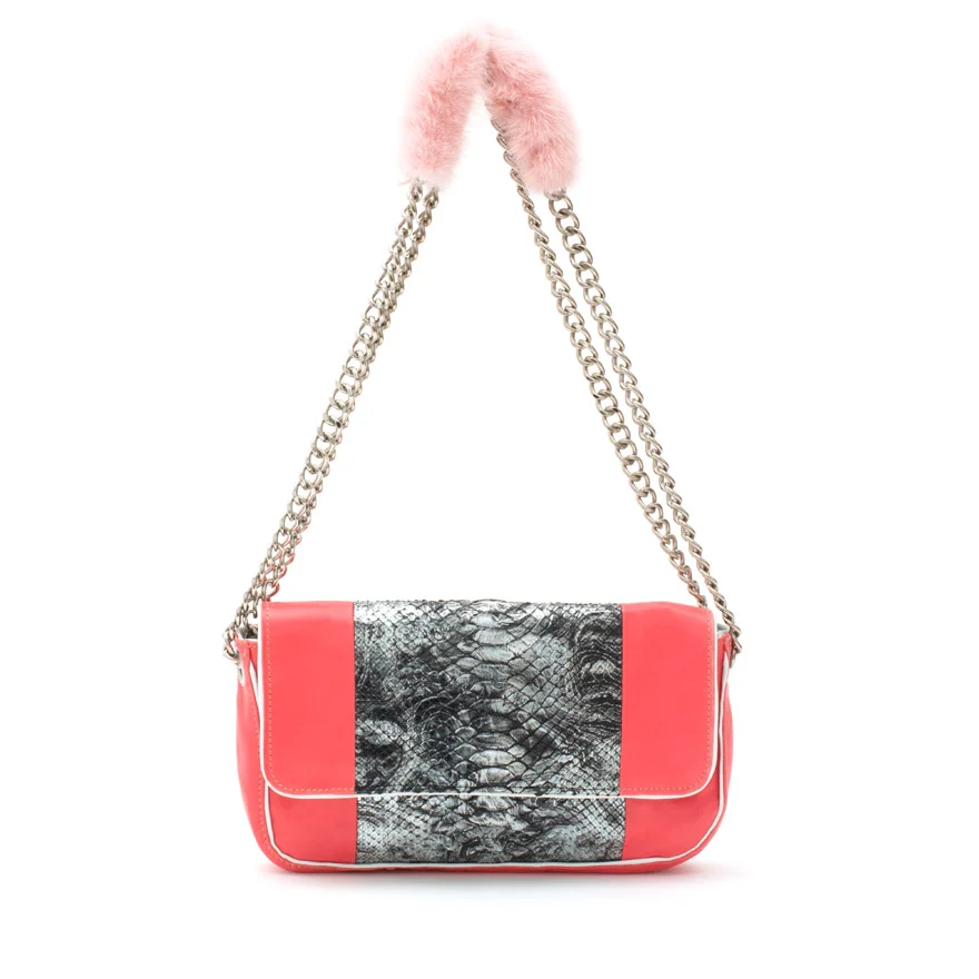 Unique Handbag Pink & Silver python
