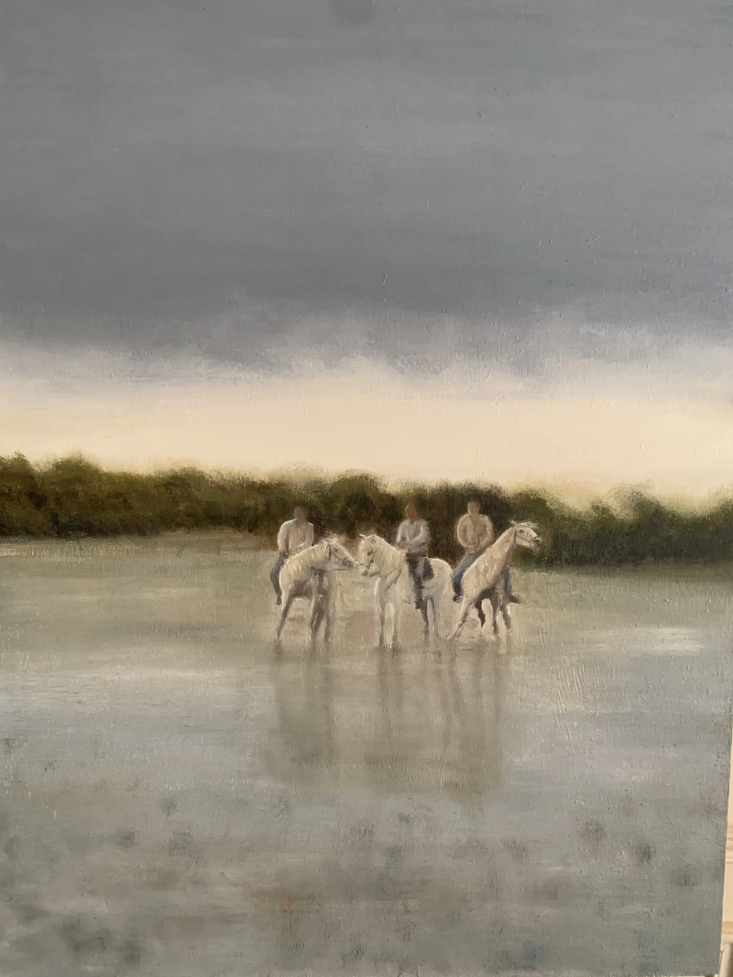  Trois Cavaliers, Huile sur Bois, 80 x 60 cm 