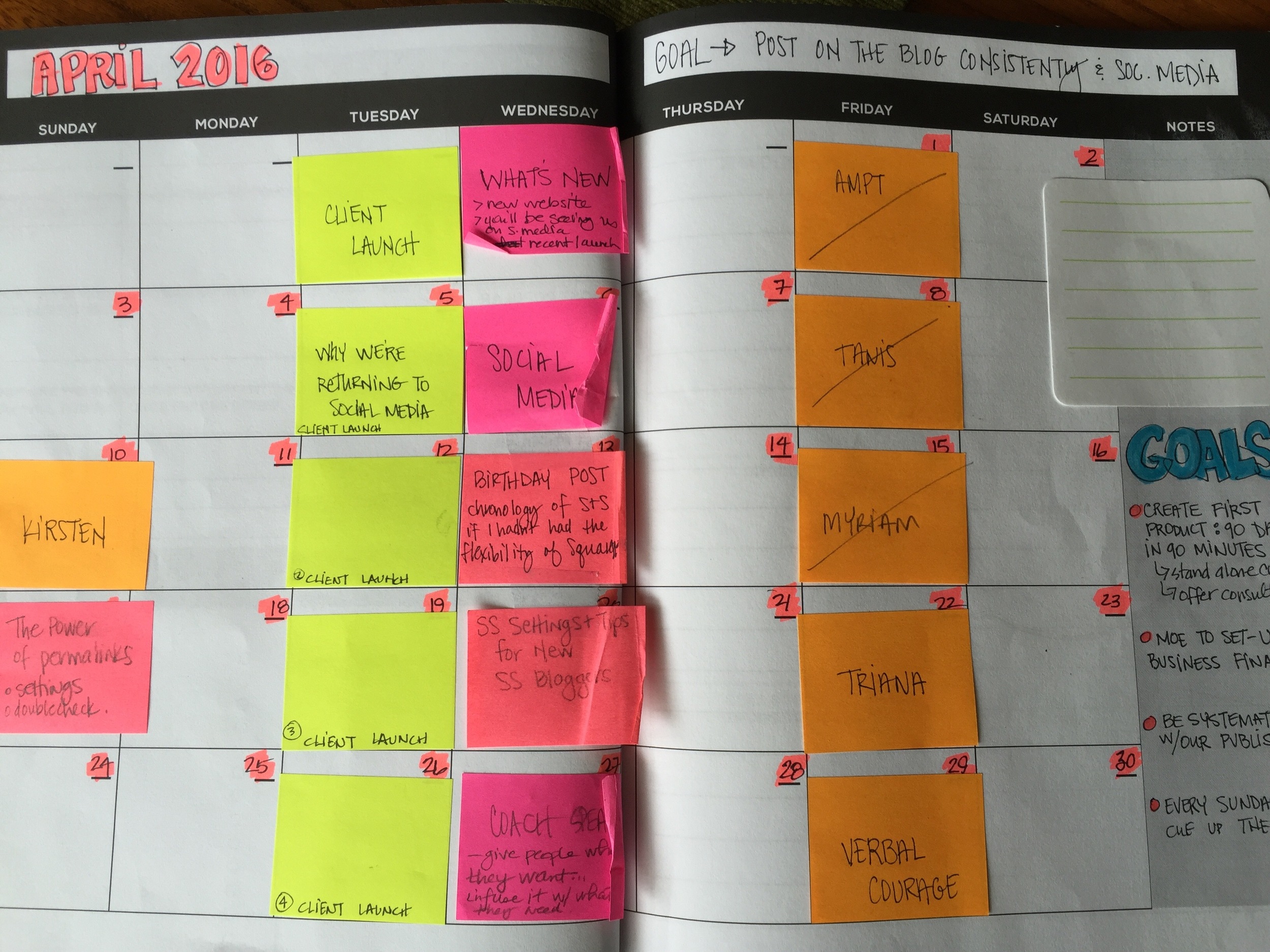 At the beginning of a month I get out a calendar and put sticky notes on the dates that I will be publishing.