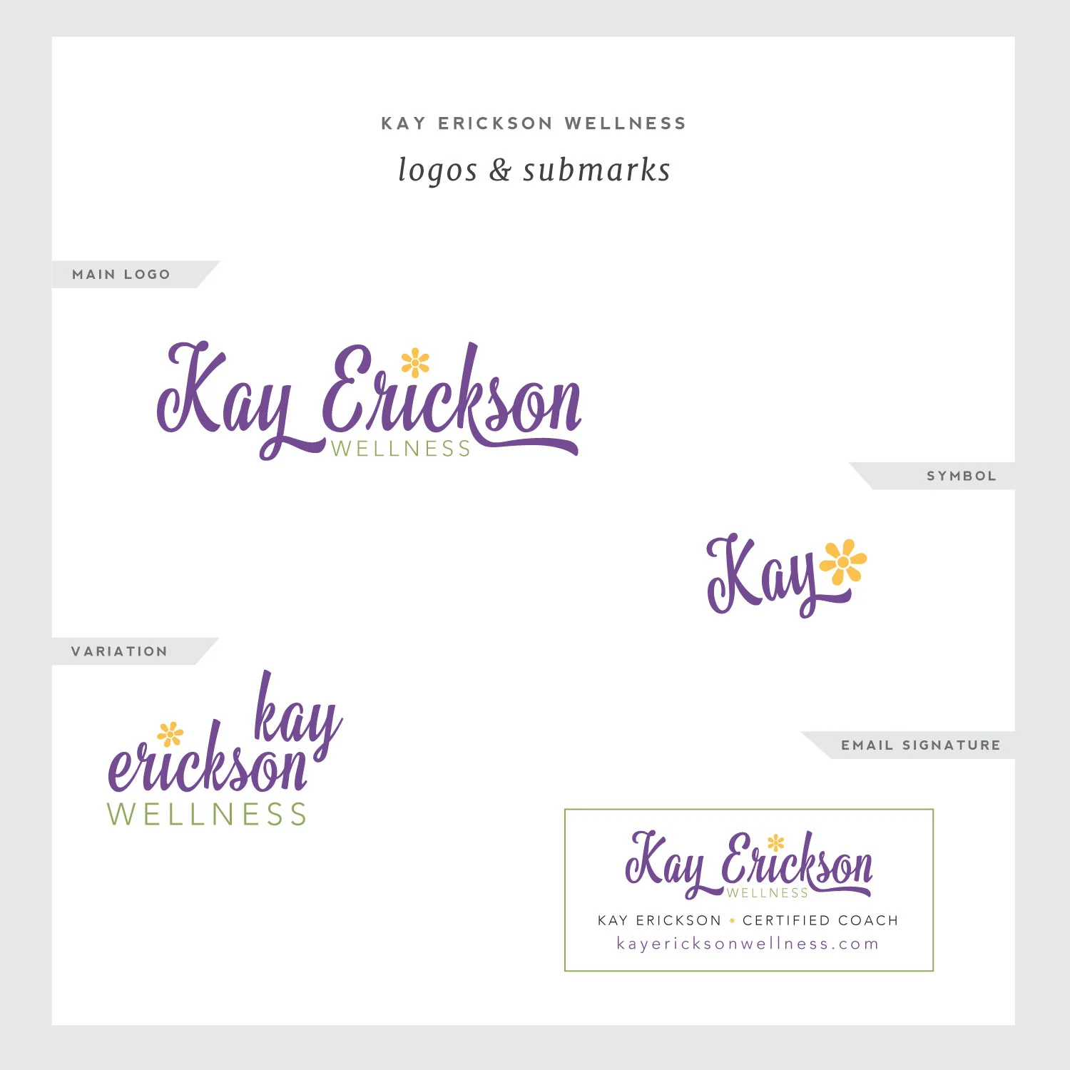 Samples of logo variations for Simple & Soulful Creative client, Kay Erickson.