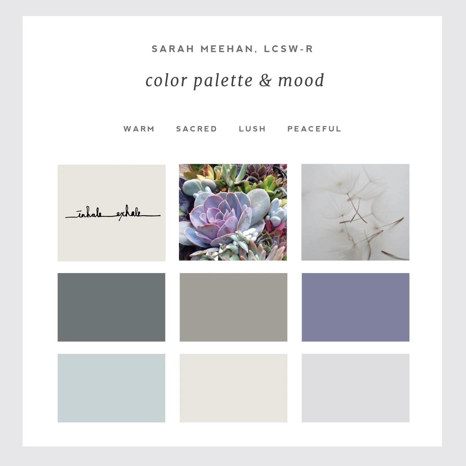 Color palette for Simple & Soulful Creative client Sarah Meehan, LCSW-R..