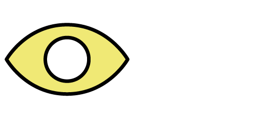 A yellow eye symbol with a black pupil on a black background.