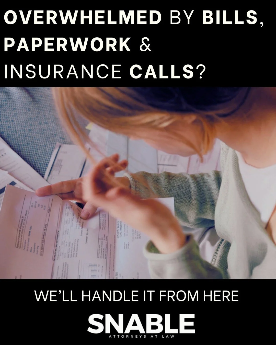 You focus on healing, and we’ll handle the rest.
At Snable Law, we take care of the heavy lifting: medical bills, insurance claims, and endless paperwork. Our team fights for your rights while you recover. Personal injury is personal and we&rsq