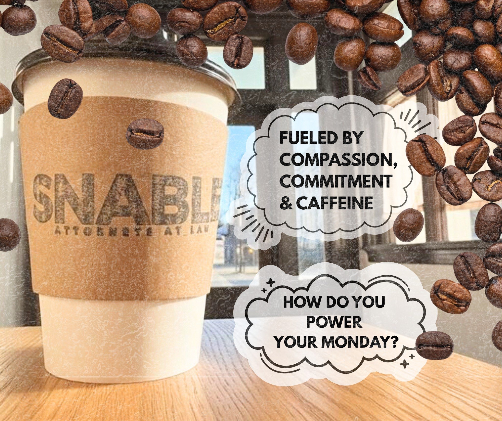 Fueled by coffee. Driven by purpose. Working hard for you...one cup at a time. How do you kickstart your week? 

 #SnableLaw #Alabama #PersonalInjuryAttorney #CoffeeIsLife
