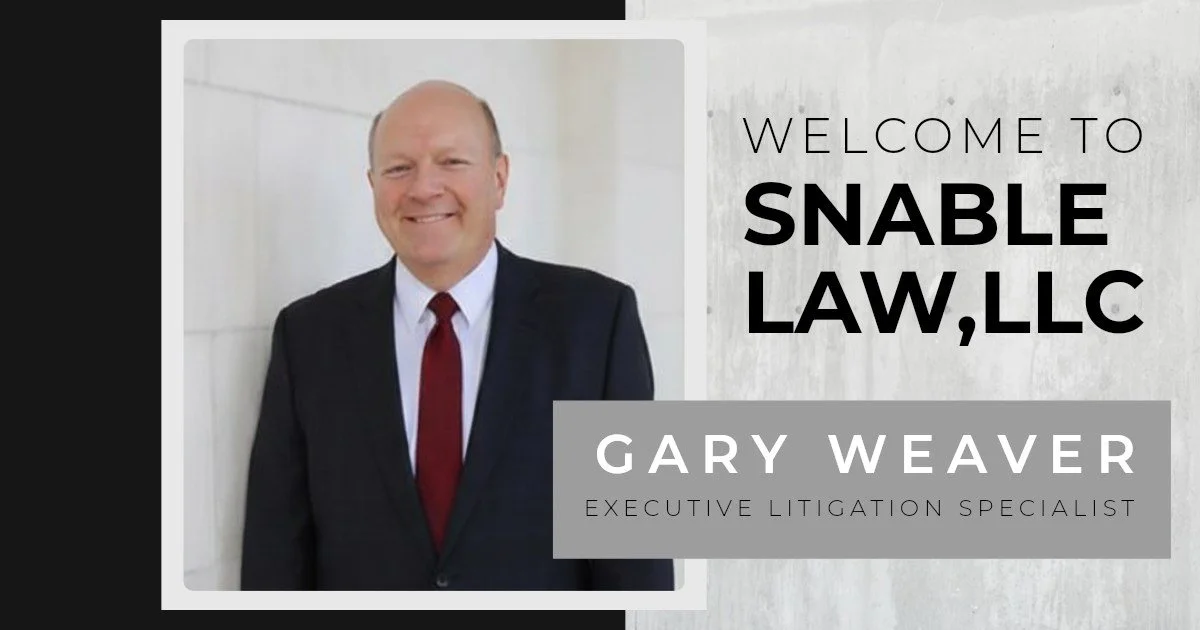 We are thrilled to welcome Gary L. Weaver as our new Executive Litigation Specialist here at Snable Law, LLC! 

Gary brings exceptional experience, dedication, and passion to the Snable Team that aligns perfectly with our mission. His expertise will 