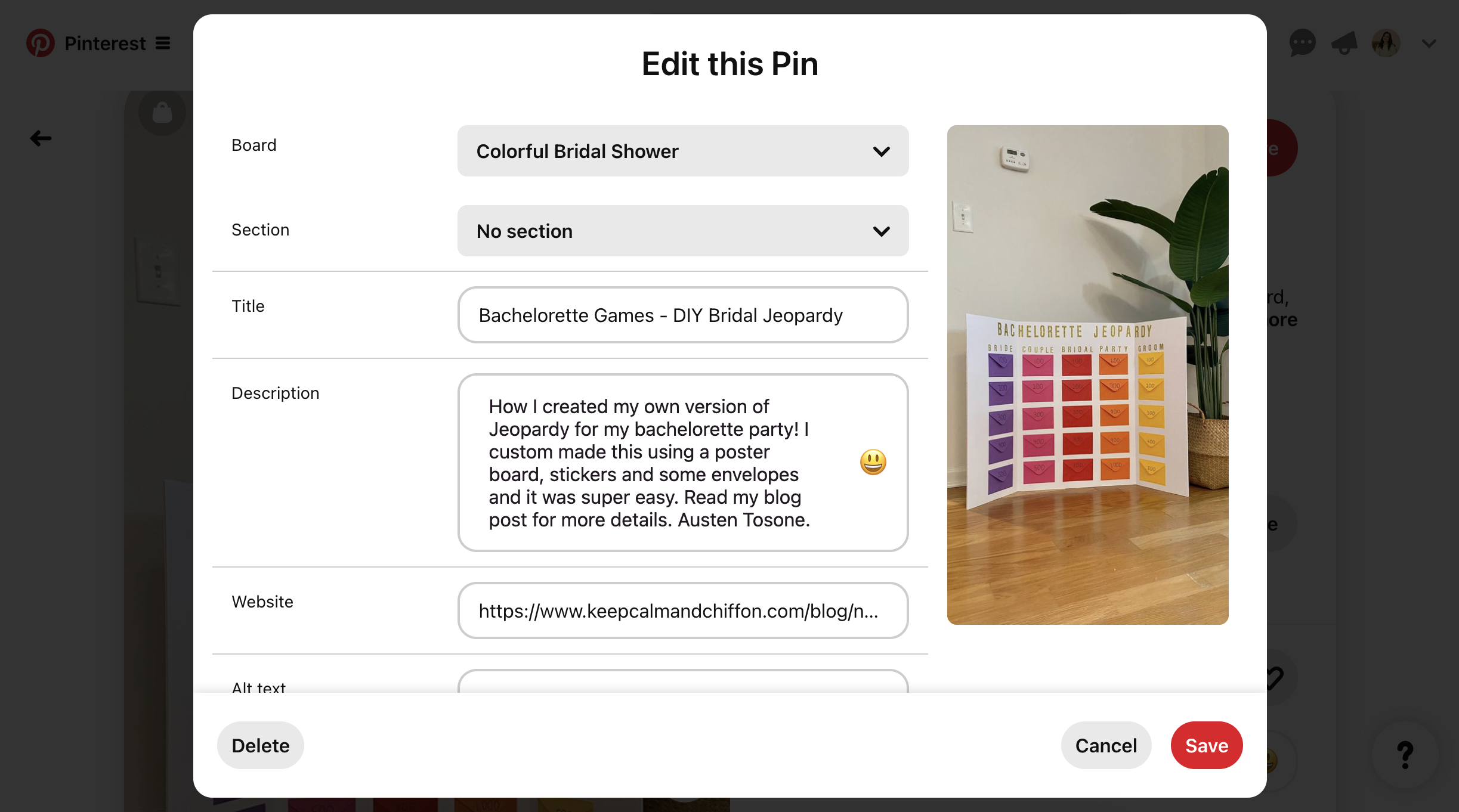 Keep Calm and Chiffon Blogger Austen Tosone shares Getting Started on Pinterest in 2024 - in photo: screenshot of pinterest boards and pin
