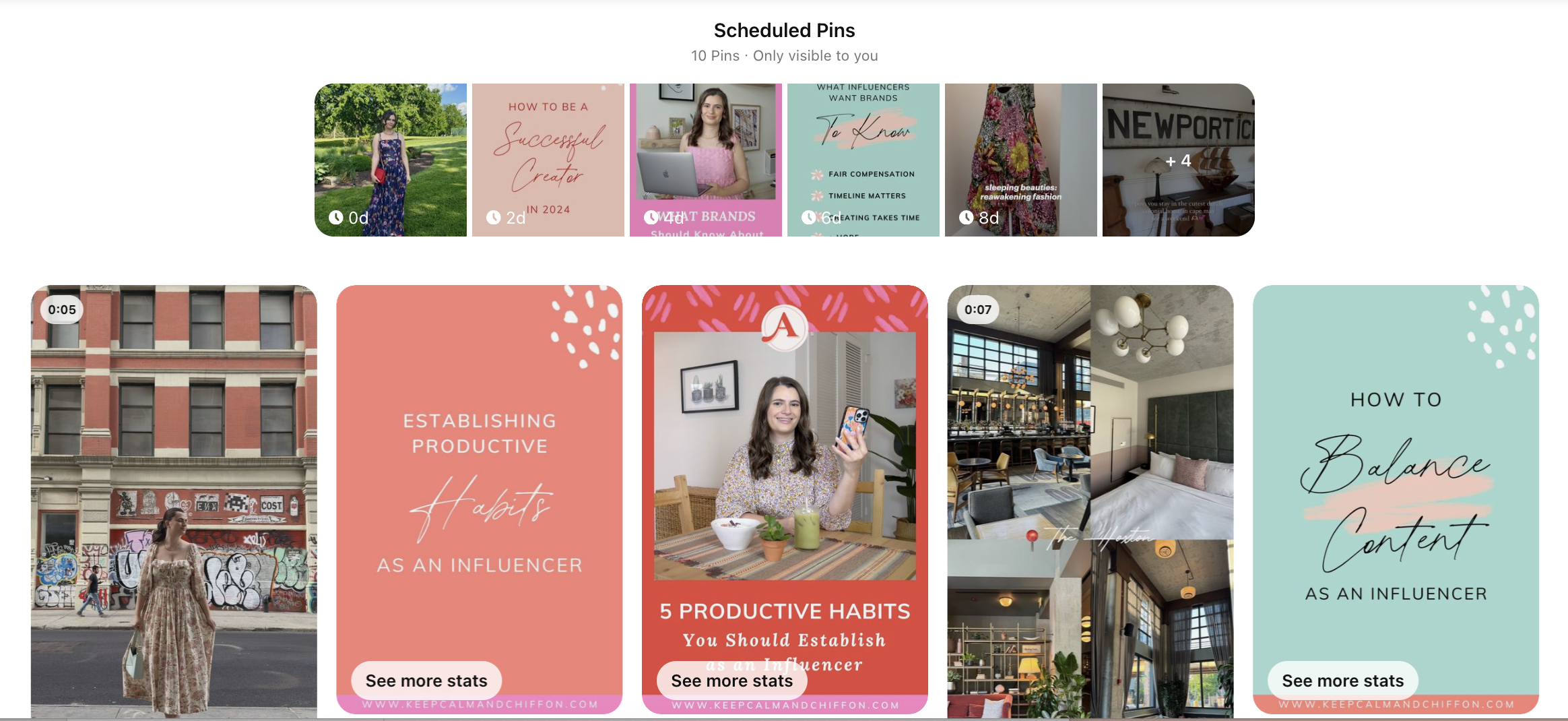 Keep Calm and Chiffon Blogger Austen Tosone shares Getting Started on Pinterest in 2024 - scheduling pins on pinterest