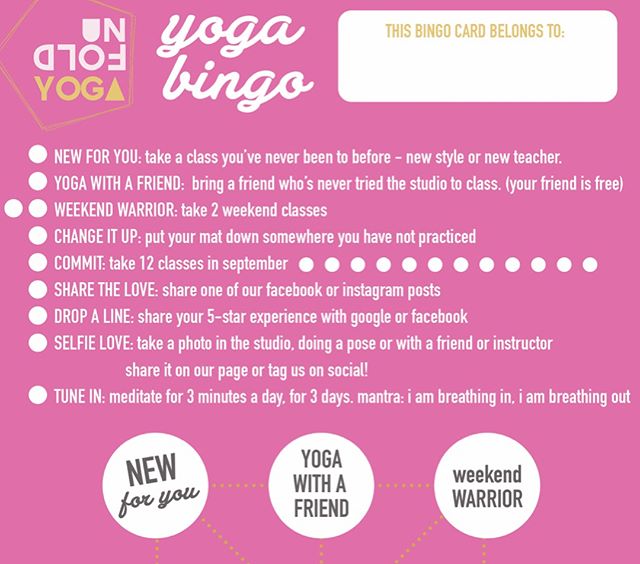 Yoga Bingo! Card design for @unfoldyogaoc What a great way to invite the clients at Unfold Yoga to challenge themselves and their practice. I just love what this studio is doing! 🙏☺️