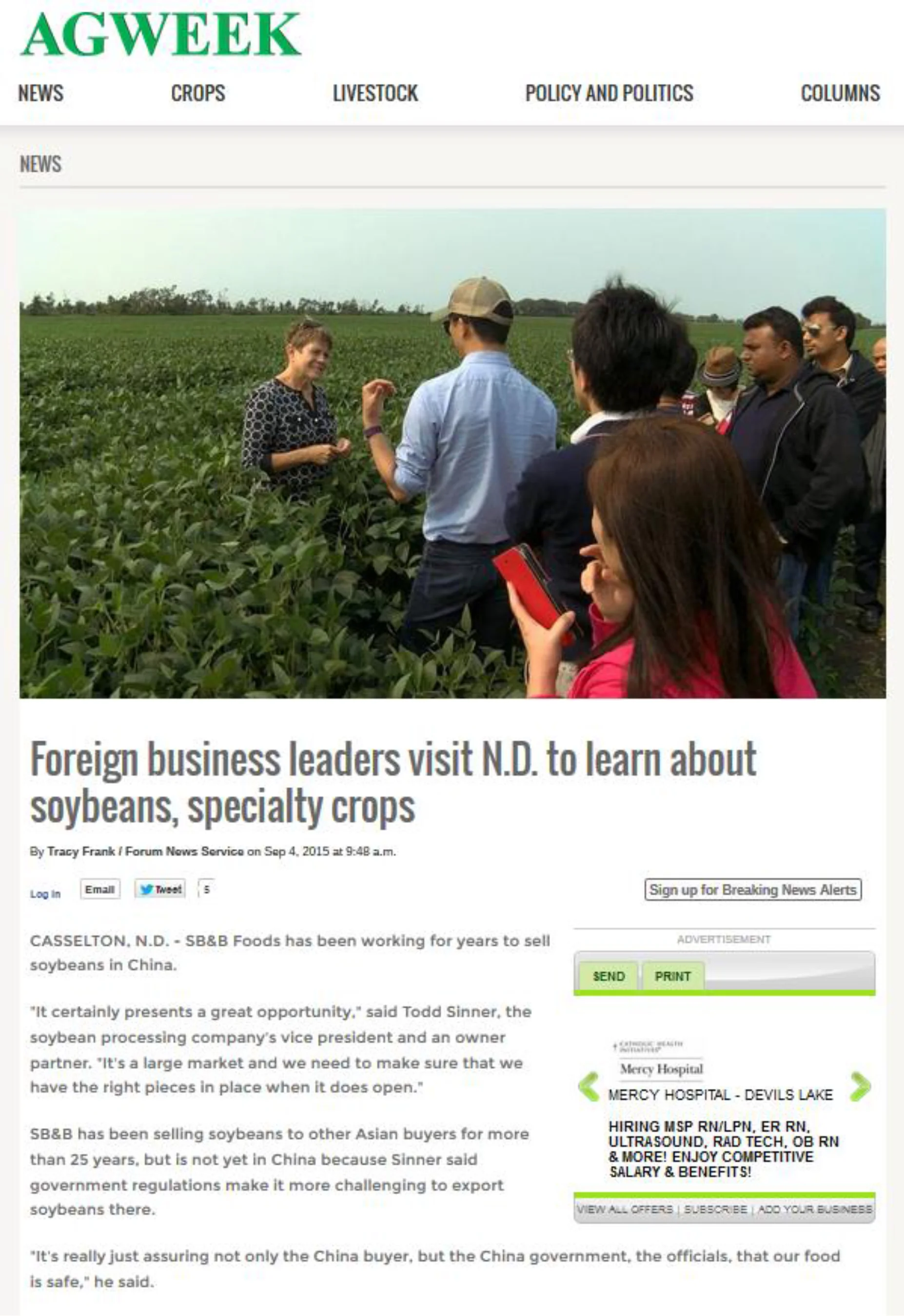 Foreign business leaders visit N.D. to learn about soybeans, specialty crops