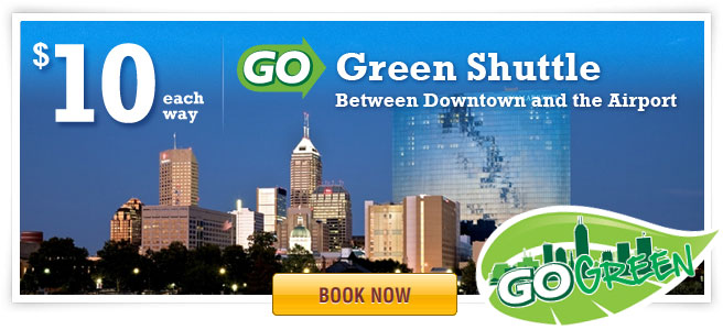GO Green Shuttle- Just ten bucks! Priority is given to Online Reservations! NOTICE: Be Advised: Our drivers do not accept cash as payment. This is for the safety of our passengers and staff. If you choose to pay with credit card on the bus, the bus may be full and you may have to wait. Make a reservation online to guarantee your scheduled time. The Go Green Airport Shuttle is the express Indianapolis Airport shuttle serving Downtown Indianapolis. Our most popular stops serve Lucas Oil Stadium, The Convention Center, and The Marriott Complex (JW Marriott). The shuttle operates from 8:00 am to 11:00 pm 7 days a week. Click Here for the layout of the Indianapolis Airport and where to get the bus. See the bus locations in real time using the Doublemap APP. Click Here to view GO Green buses! It’s just $10.00 one-way ! Priority is given to online reservations. We strongly recommend you book a round trip reservation online so you won’t have to wait for the next bus! At the airport, Cash and Major Credit Cards are accepted but walkups may have to wait for the next shuttle. Route/Schedule Information