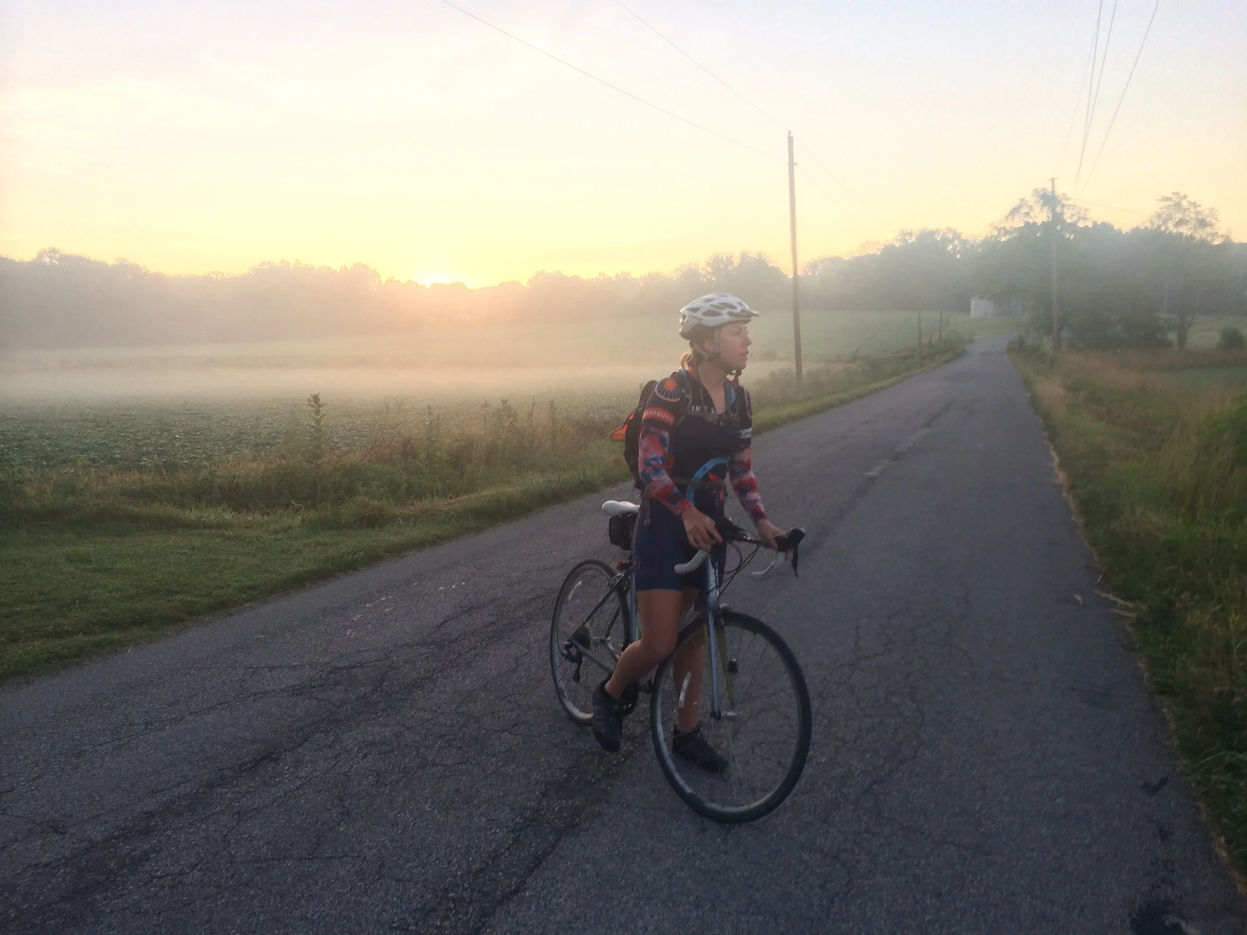 5:30 am biking in Indiana to complete 1/3 of our trip and change time zones in Illinois!