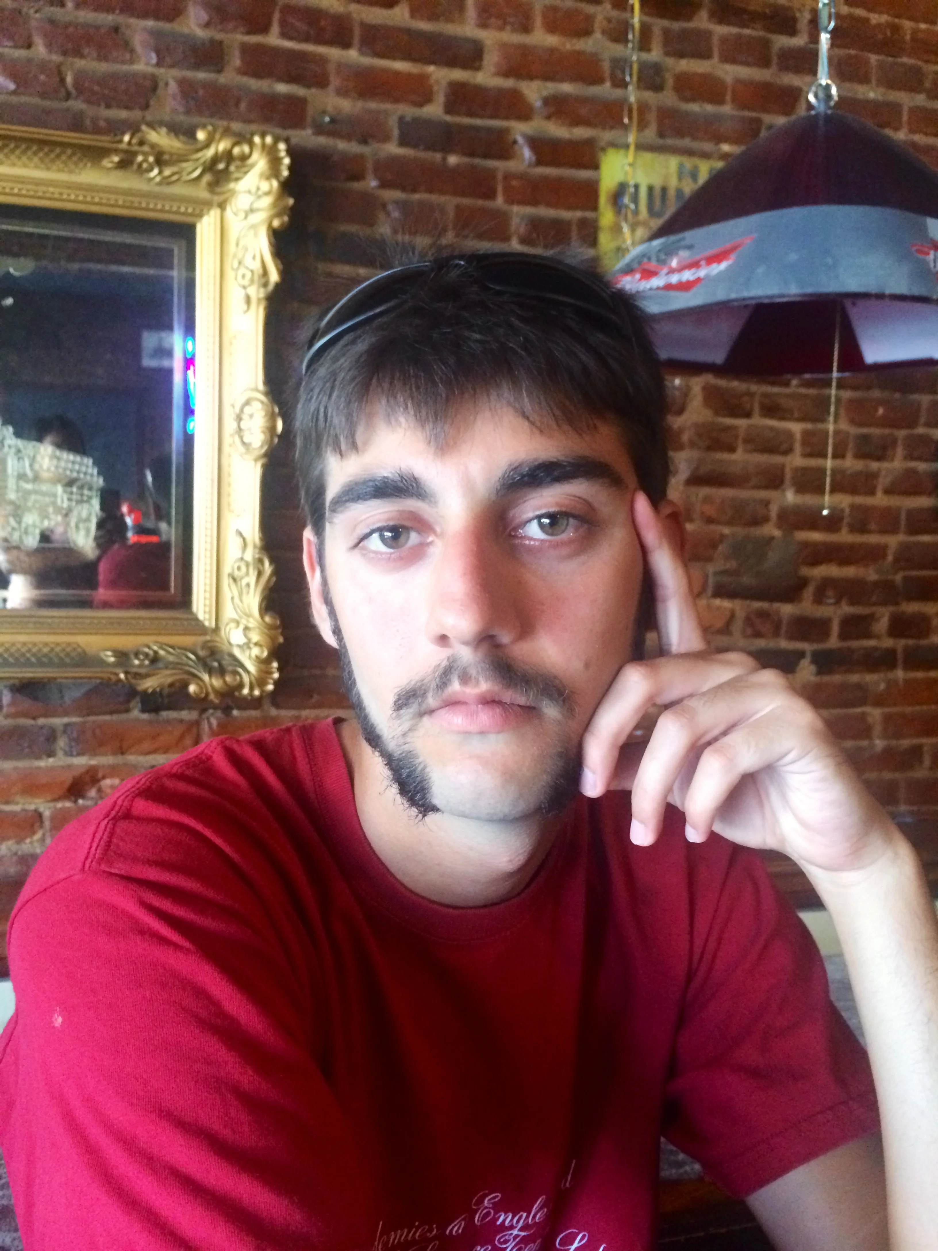 Several boys on our trip made a pact at the beginning of the trip to not shave until they got to "Mustache" Missouri. Here is Trevor, who has adopted a creative facial hair style. These boys shaved AT the state line after crossing the Mississippi River from Illinois into Missouri!