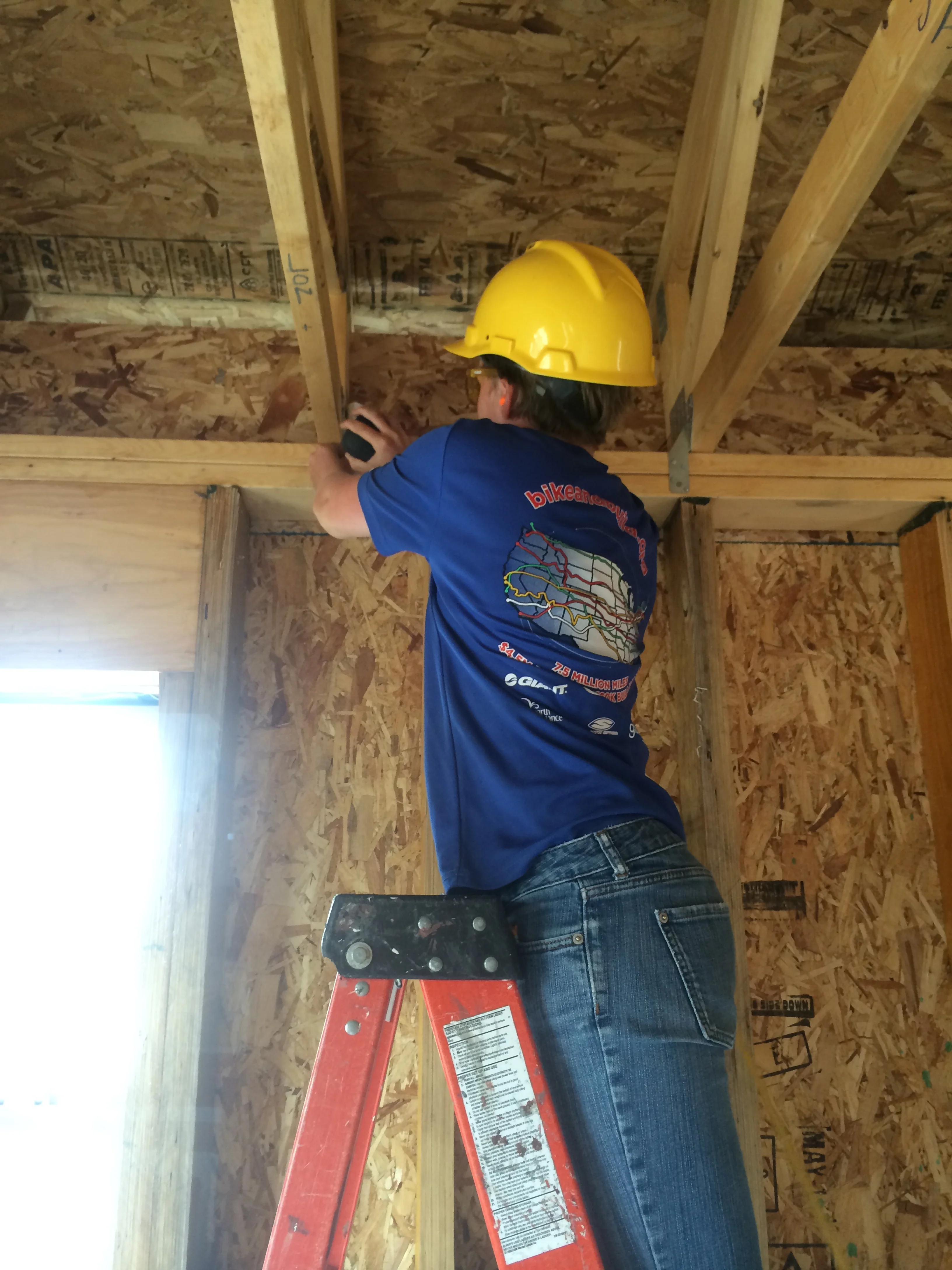 Meg and I were installing hurricane ties, which secure the roof to the walls in high winds.