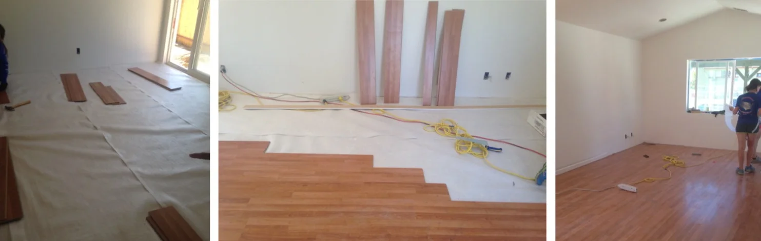 The before, during, and after of our laminate flooring installation in Sparks, NV!