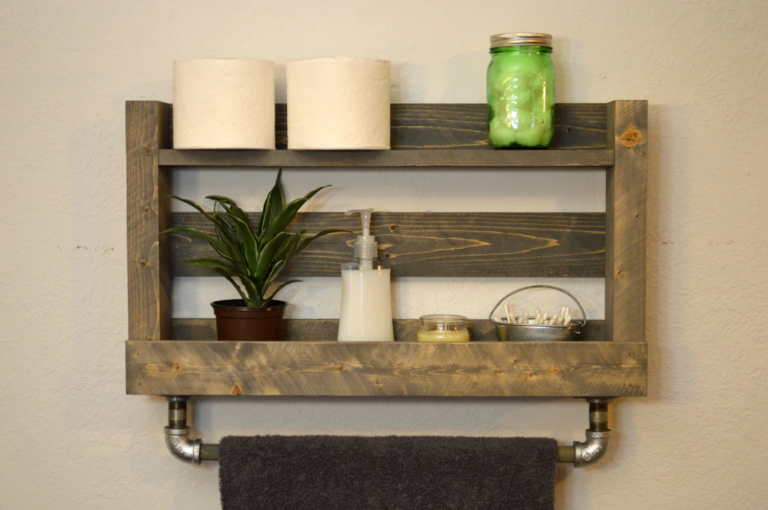 Modern Industrial Towel Bar with shelf, sold here
