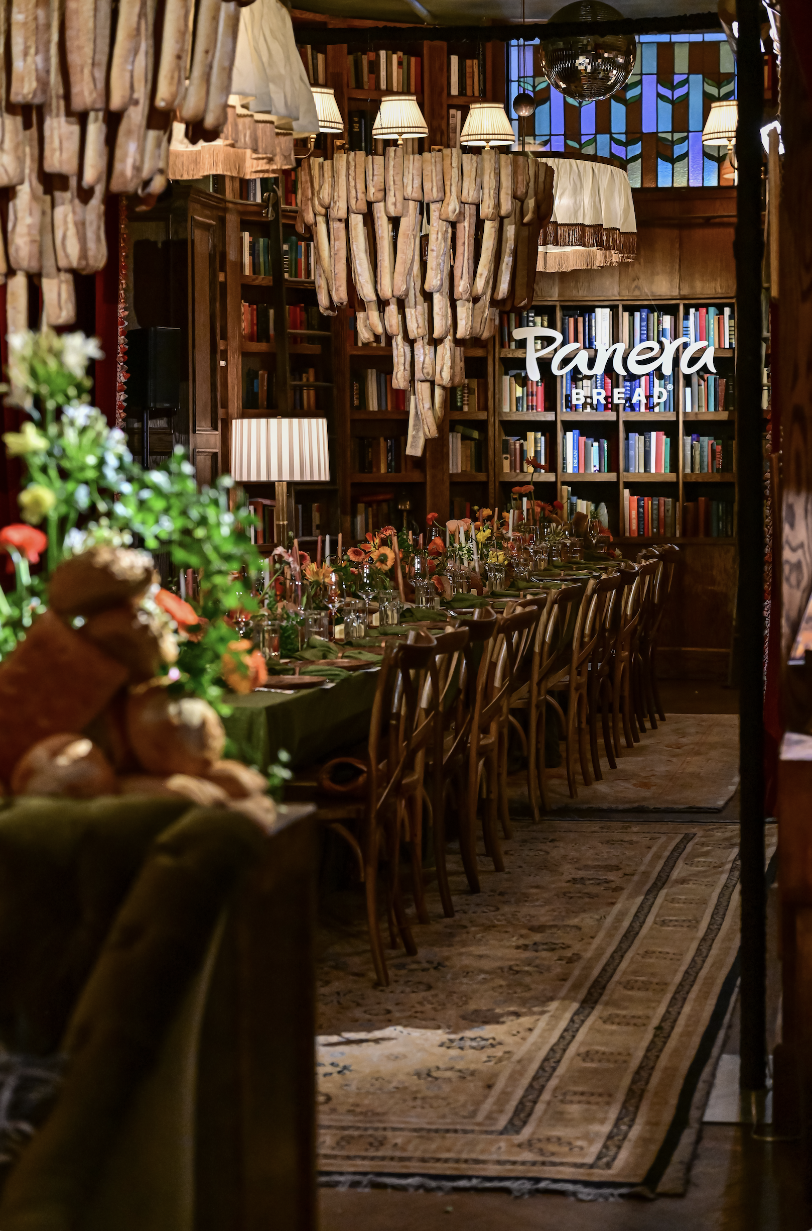  For the launch of Panera Bread’s new Salad Stuffers, we brought the carbs and the creativity with a bread-inspired dinner featuring a bread chandelier, custom butter, and personalized bread knives.  