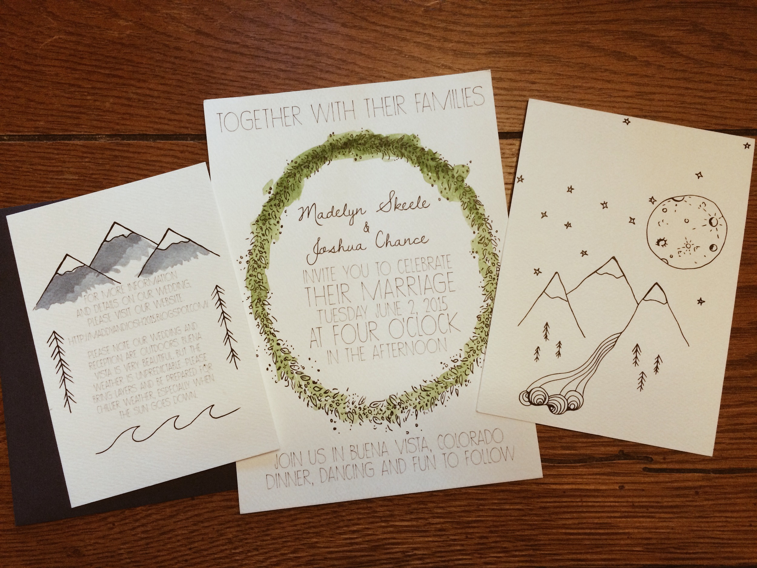 After consulting with Maddy, I hand drew the images and designed the invite package. After having them printed by our local printer in Hawaii, Maddy and I hand painted each one with watercolor paints.