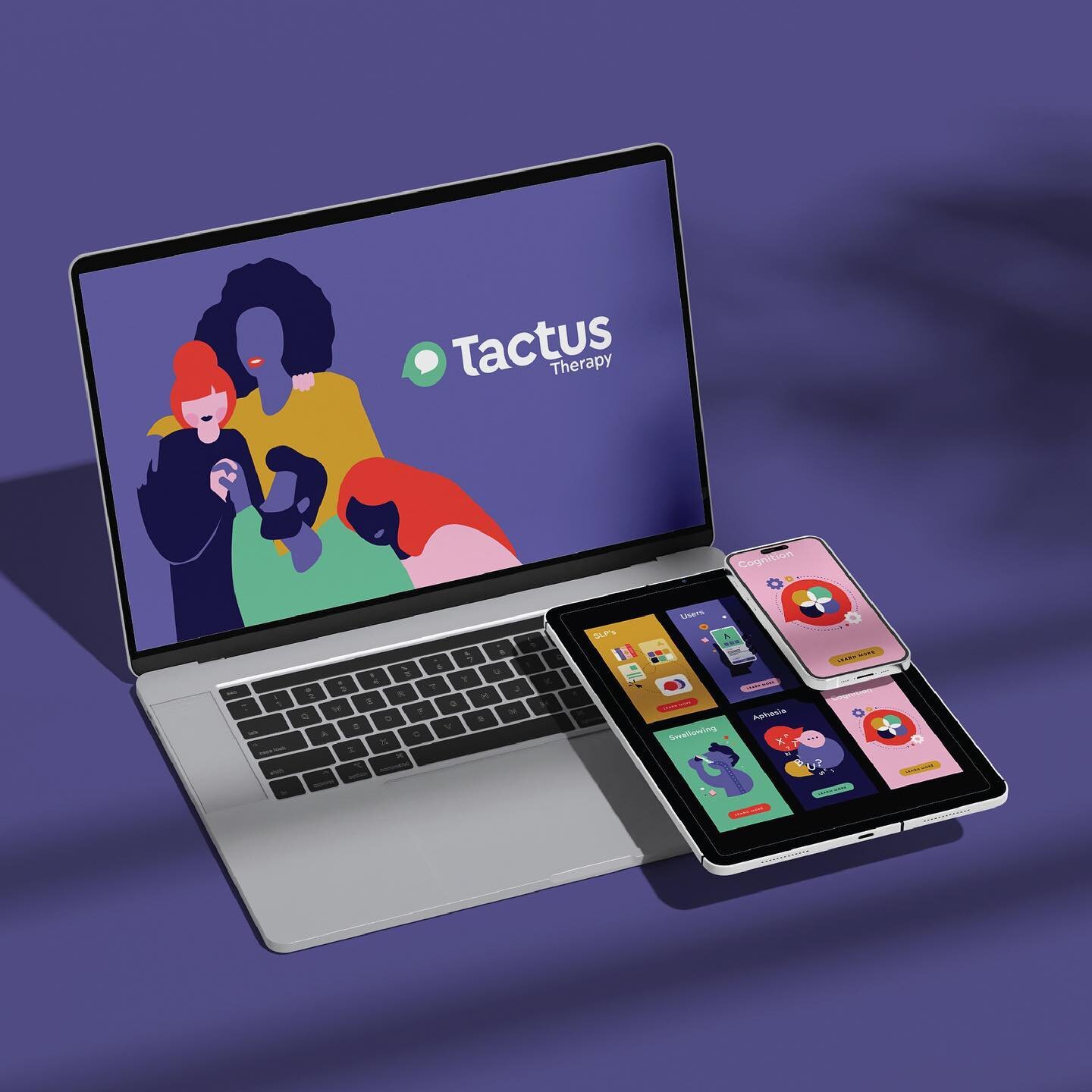 Re-brand, illustrations, and app designs for Tactus therapy.