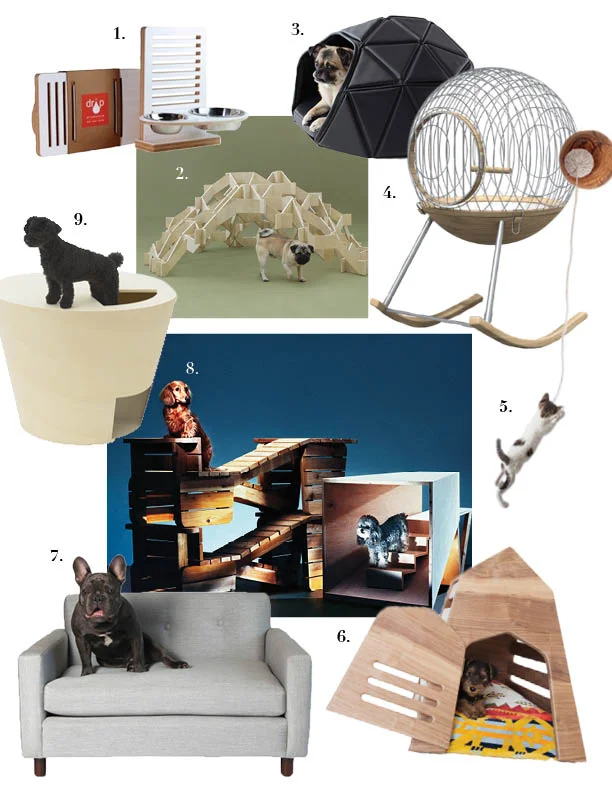 1. Drip Module, The Wall-Nut 2. Kengo Kuma, Mount Pug 3. Nendo Japan, Heads of Tails House and Bed 4. Chimere Paris, Rocking Birdcage 5. Laiafuste, Cluc Cat Toy 6 . Gamla, For Gimli Den 7. Yark, Parker Lounger 8. Atelier Bow-Wow, Architecture for Long-Bodied-Short-Legged Dogs and Kenya Hara, D-Tunnel 9. Architecture for Dogs, Conch Shell D-Tunnel Center Photo by S ebastian Mader