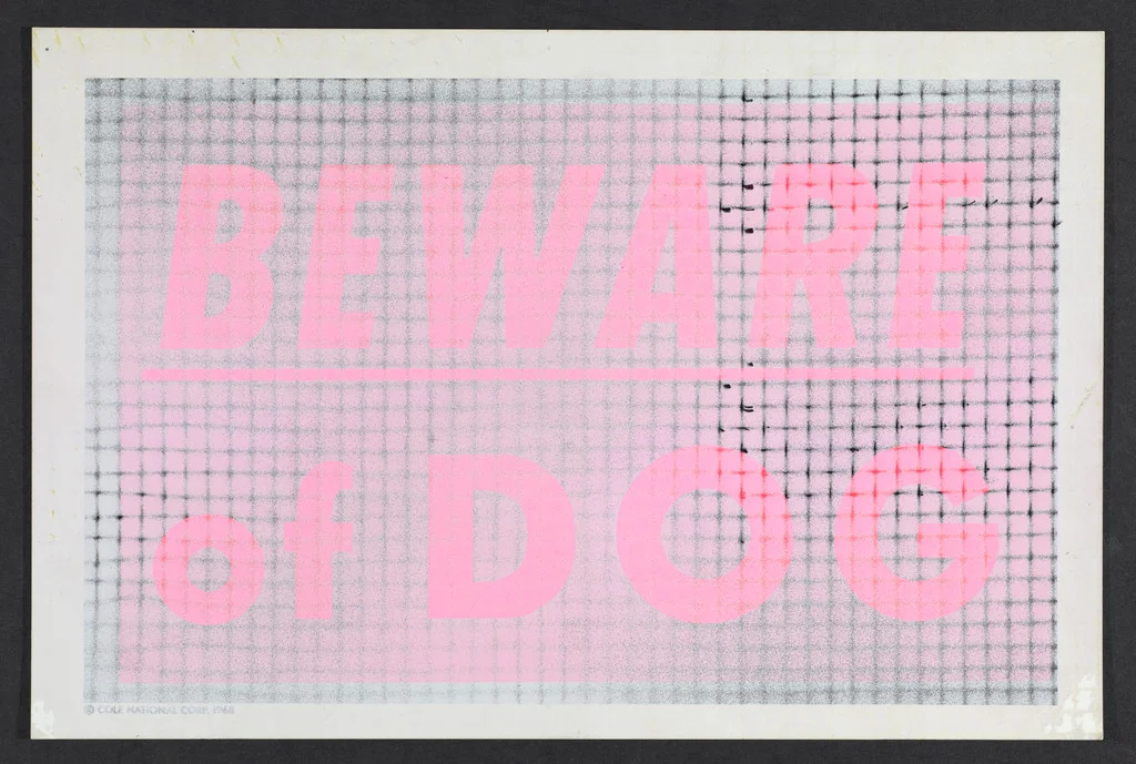 Beware of Dog, 1970, spray paint on plastic sign. @ Robert Mapplethorpe Foundation . Used by permission.