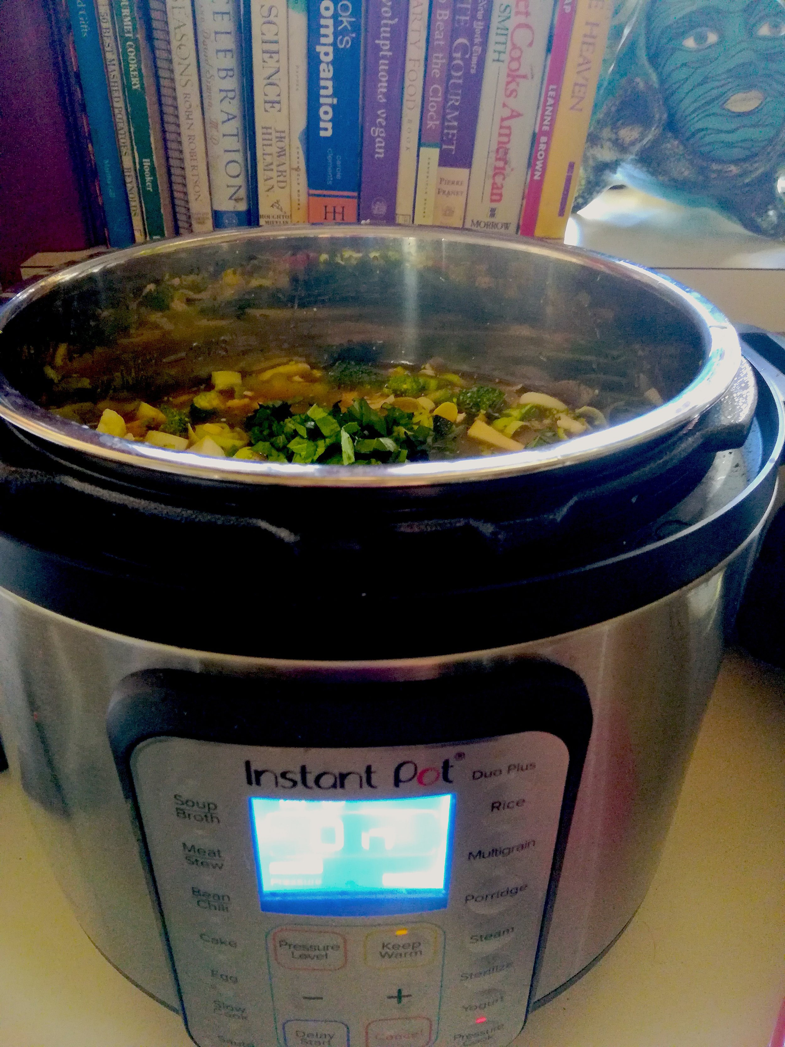 All the goodies are in, the settings are ready and it’s time to lock on the lid…. #instantpotsoup #tastetherainbow #healthyhomecooking #healthlifestyles #vegansoup