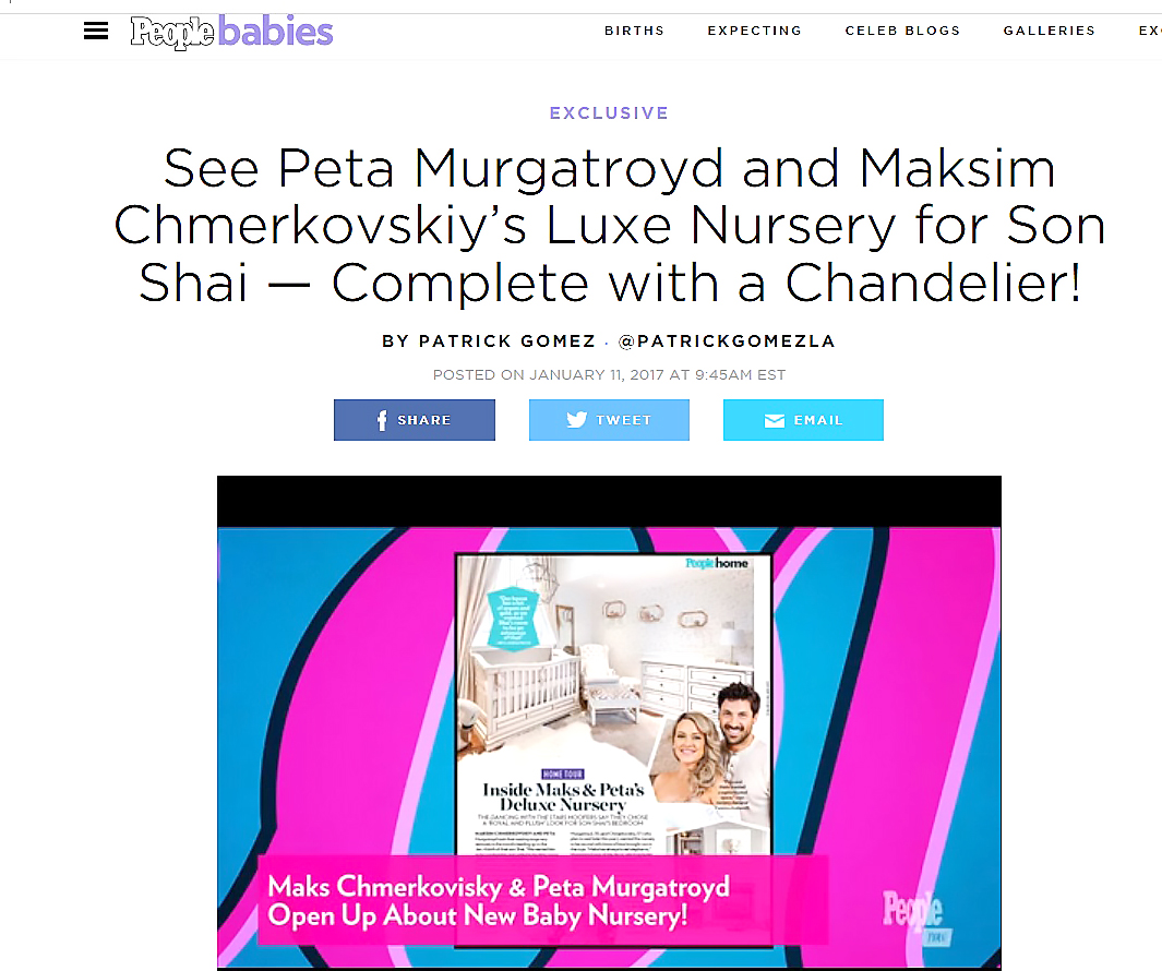 January 2017 - People Magazine feature on Peta Murgatroyd and Maxsim Chmerkovskiy's Luxe Nursery