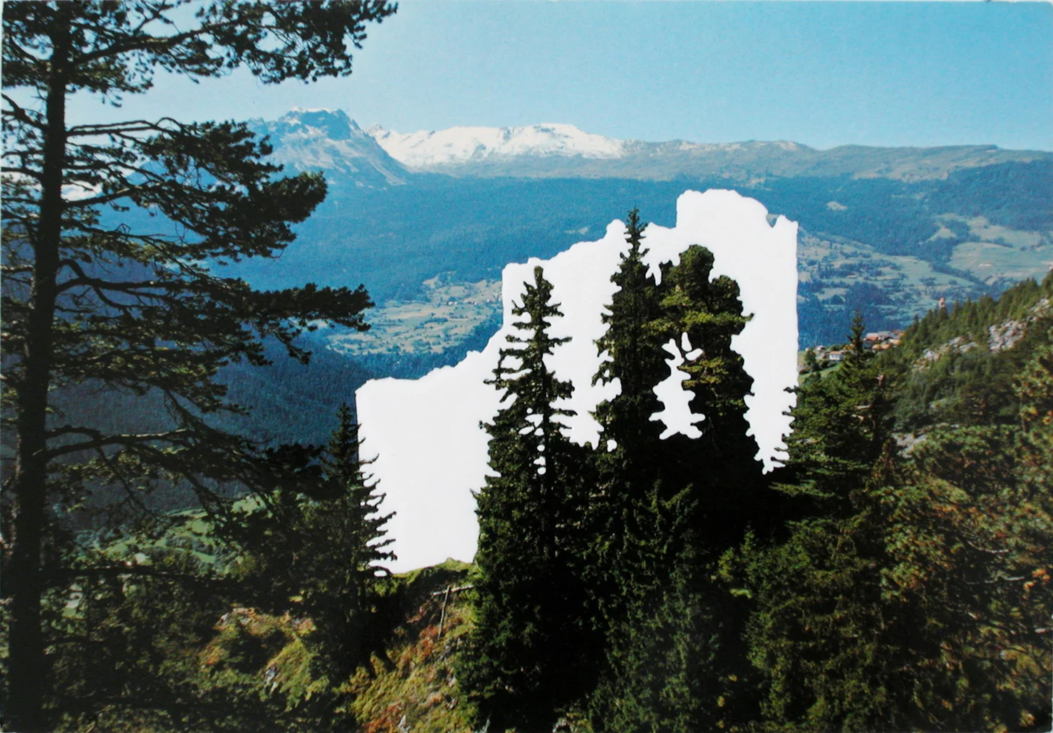 view, 2004, varnish on postcard, 10,5 x 15cm