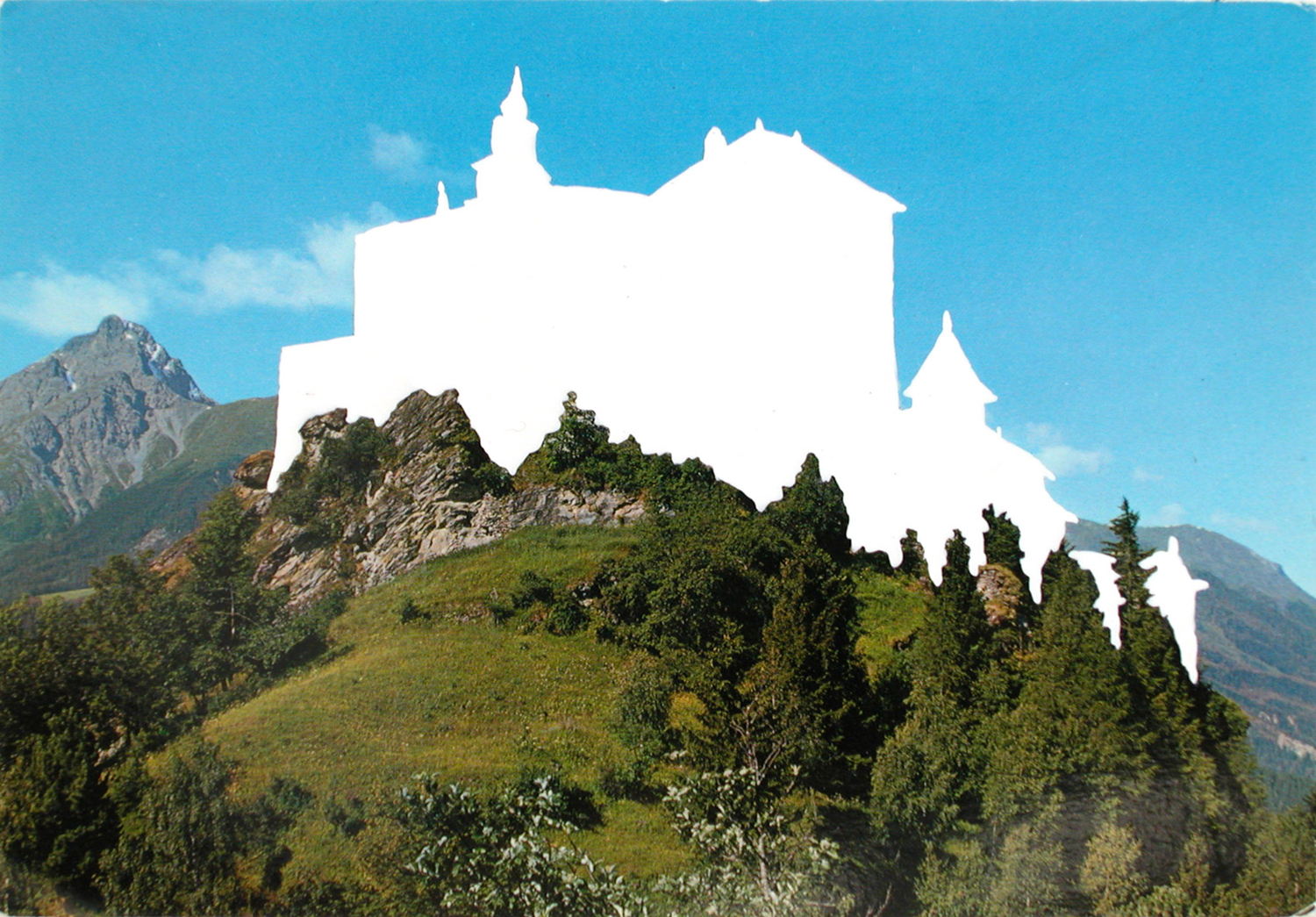   view,  2004, varnish on postcard, 10,5 x 15cm 