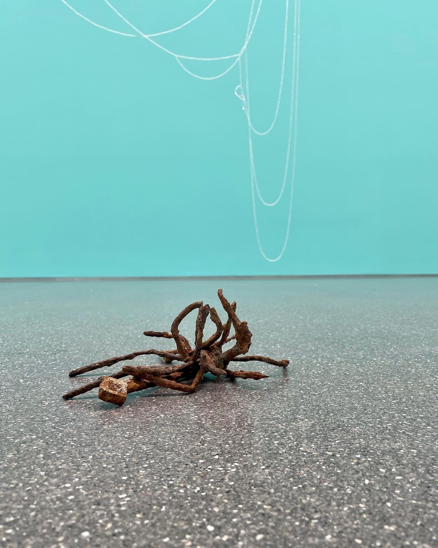  Making Waves   Installation with ‘Atoms of Delight’ (glass beads and nylon thread), ‘Small Fires’(nails and magnets) and wall paint  at Bündner Kunstmuseum, Chur  