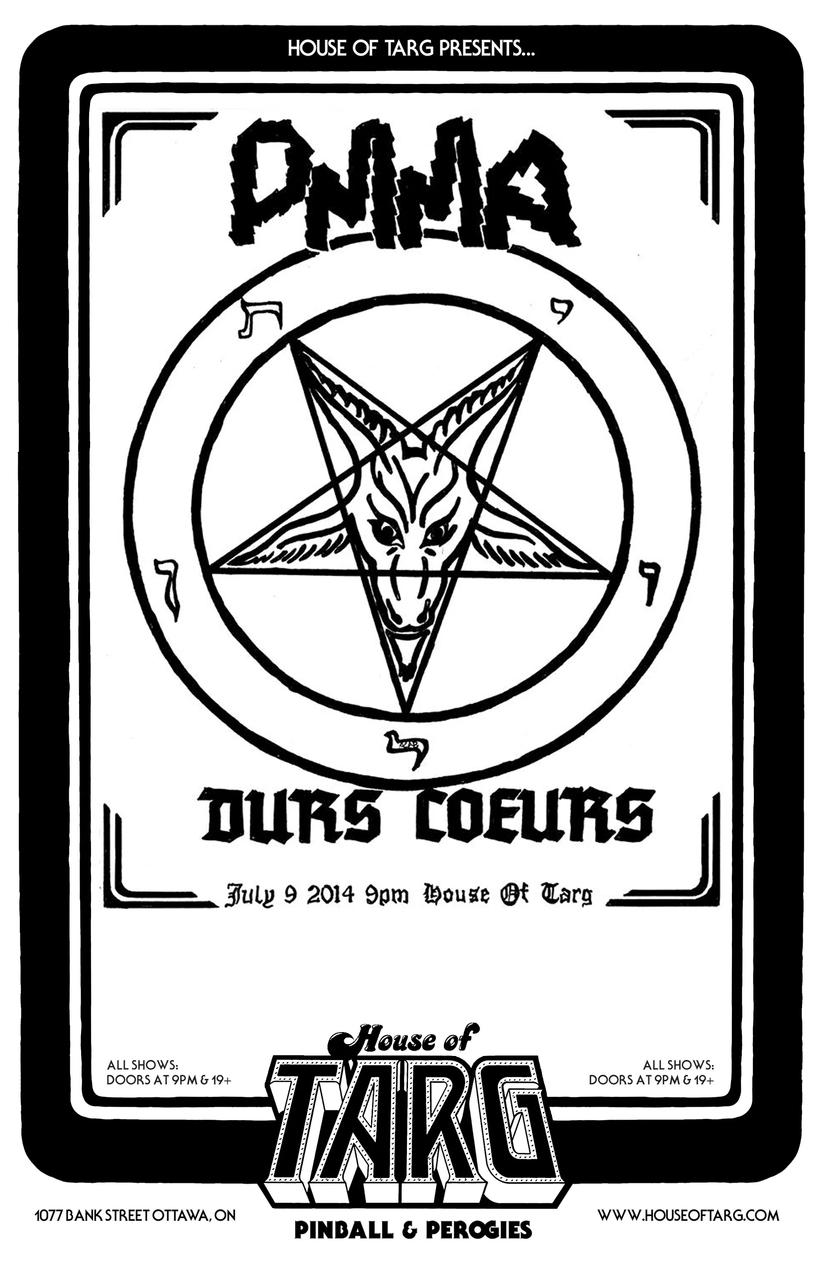 *SHOW CANCELLED - TARG IS CLOSED FOR THE EVENING -PMMA (calgary) + Durs Coeurs