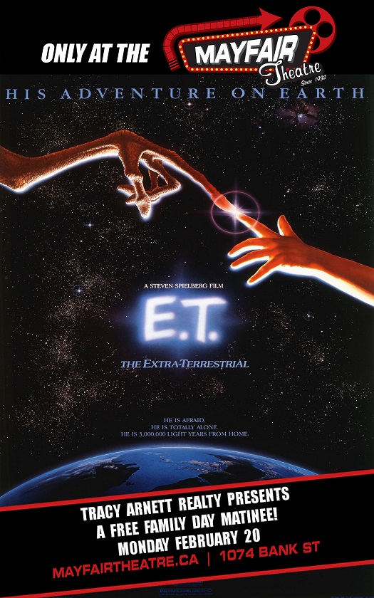 Our pals. The Mayfair Theatre - right across the street, are having a free showing of E.T. at 10am on Family Day. Classic Movie + Classic Arcade = Family Day in Old Ottawa South!