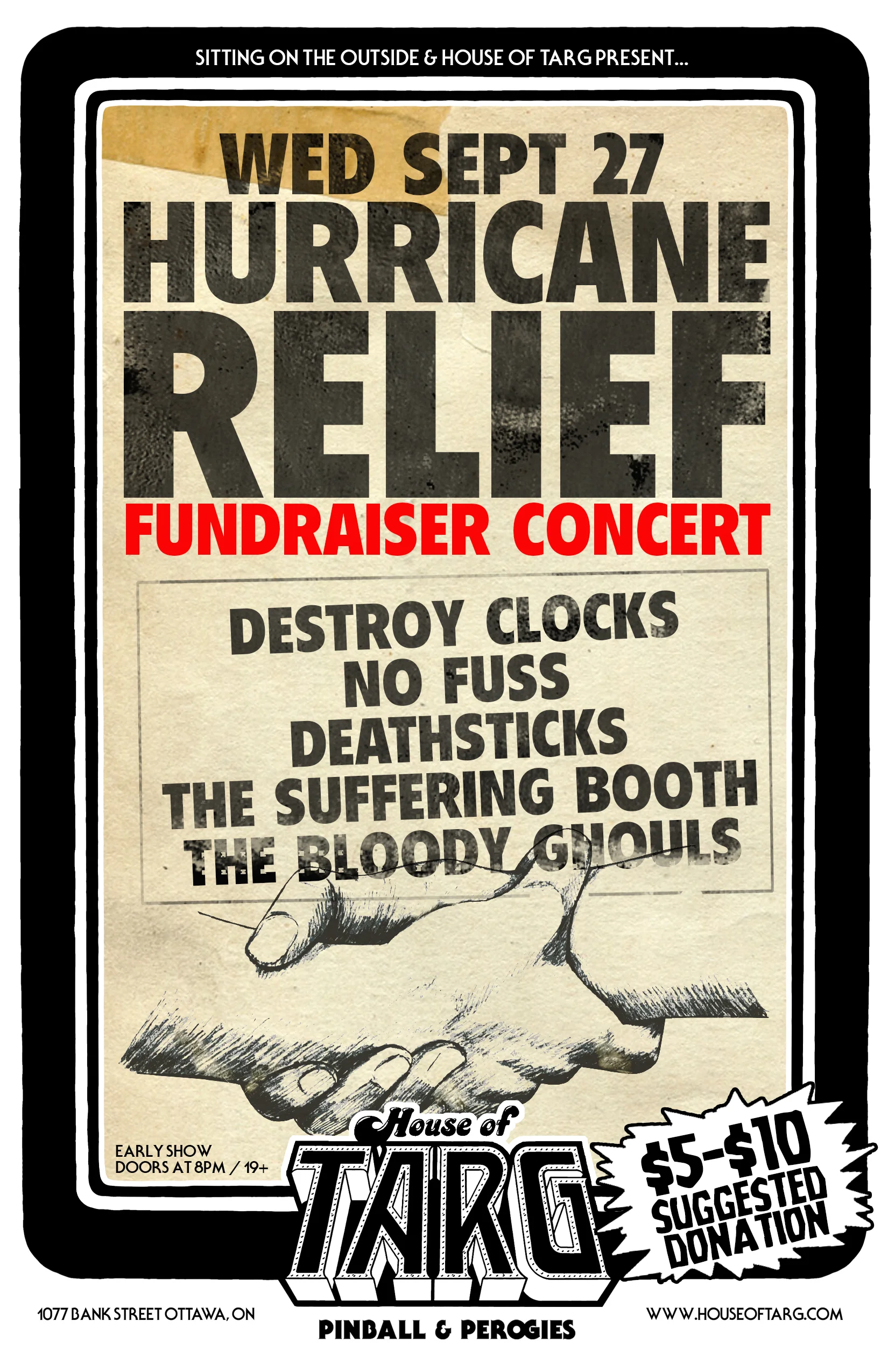 HURRICANE RELIEF FUNDRAISER: The Suffering Booth + No Fuss + Destroy Clocks + more