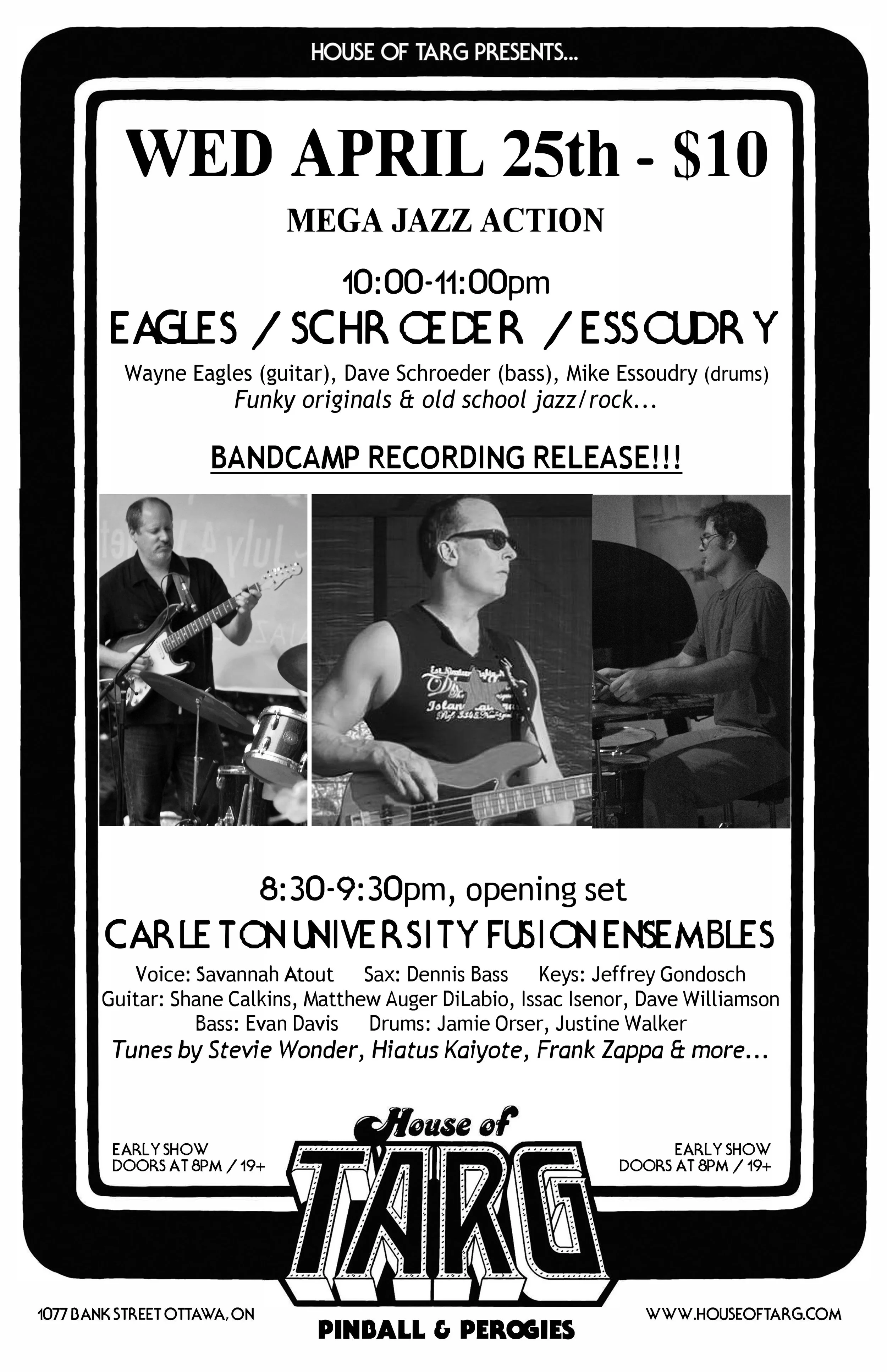 MEGA JAZZ NITE: Eagles/Schroeder/Essoudry + Carleton University Fusion Ensemble