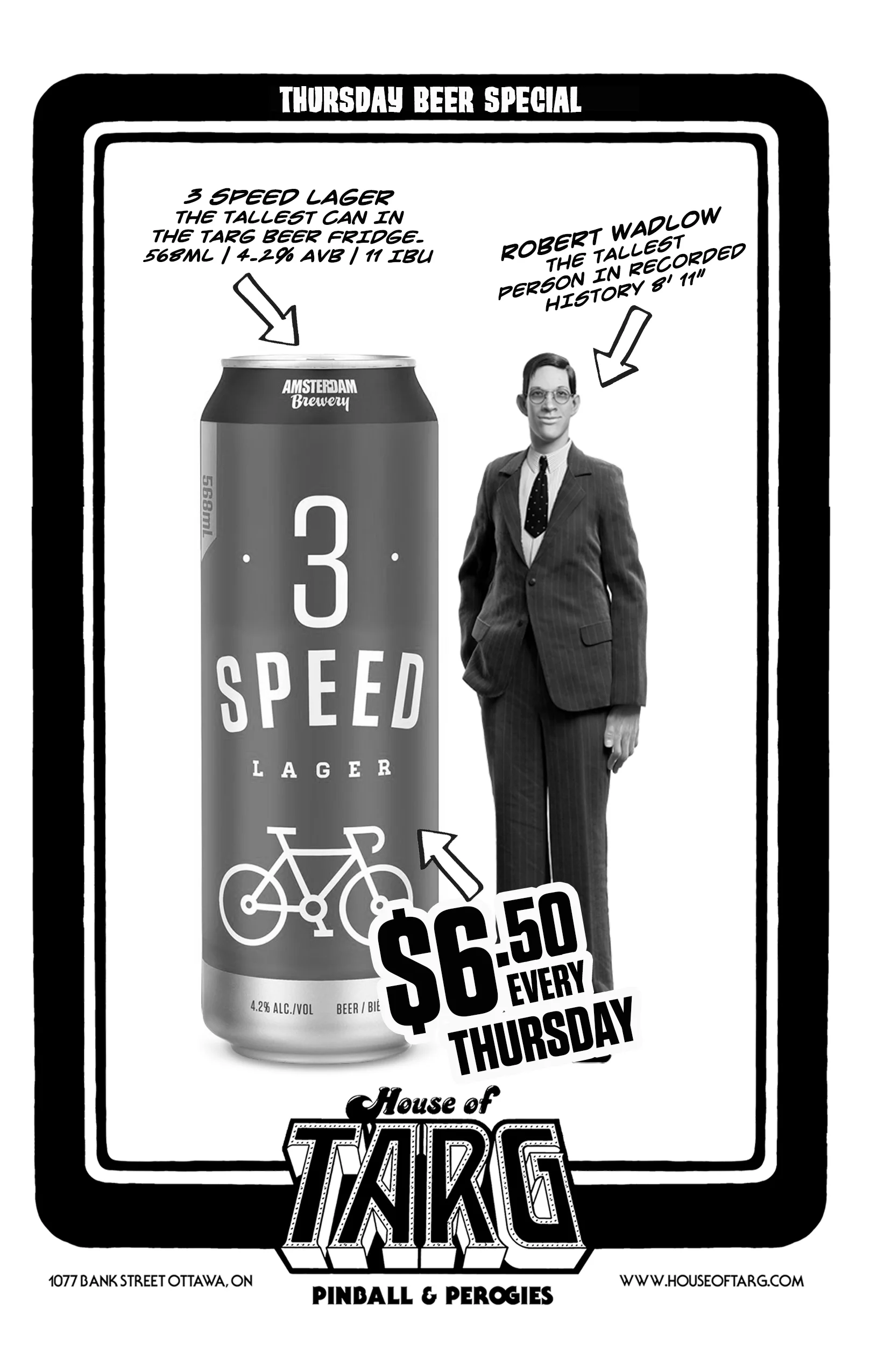 EVERY THURSDAY JUST $6.50 FOR THE TALLEST CAN IN OUR FRIDGE…. AMSTERDAM 3 SPEED LAGER - 569ml