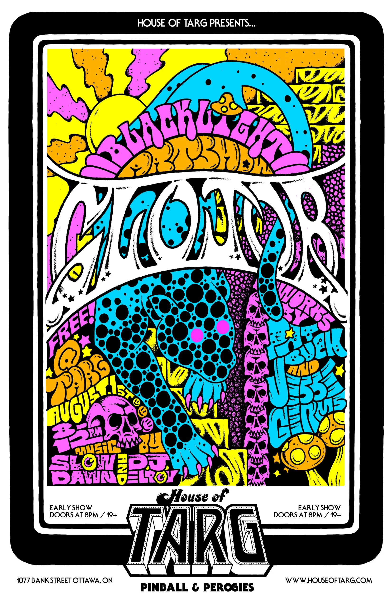 GLOJOB: A BlackLight Art Show by Jesse Germs & Pat Buck + Slow Dawn + DJ Elroy Vomski