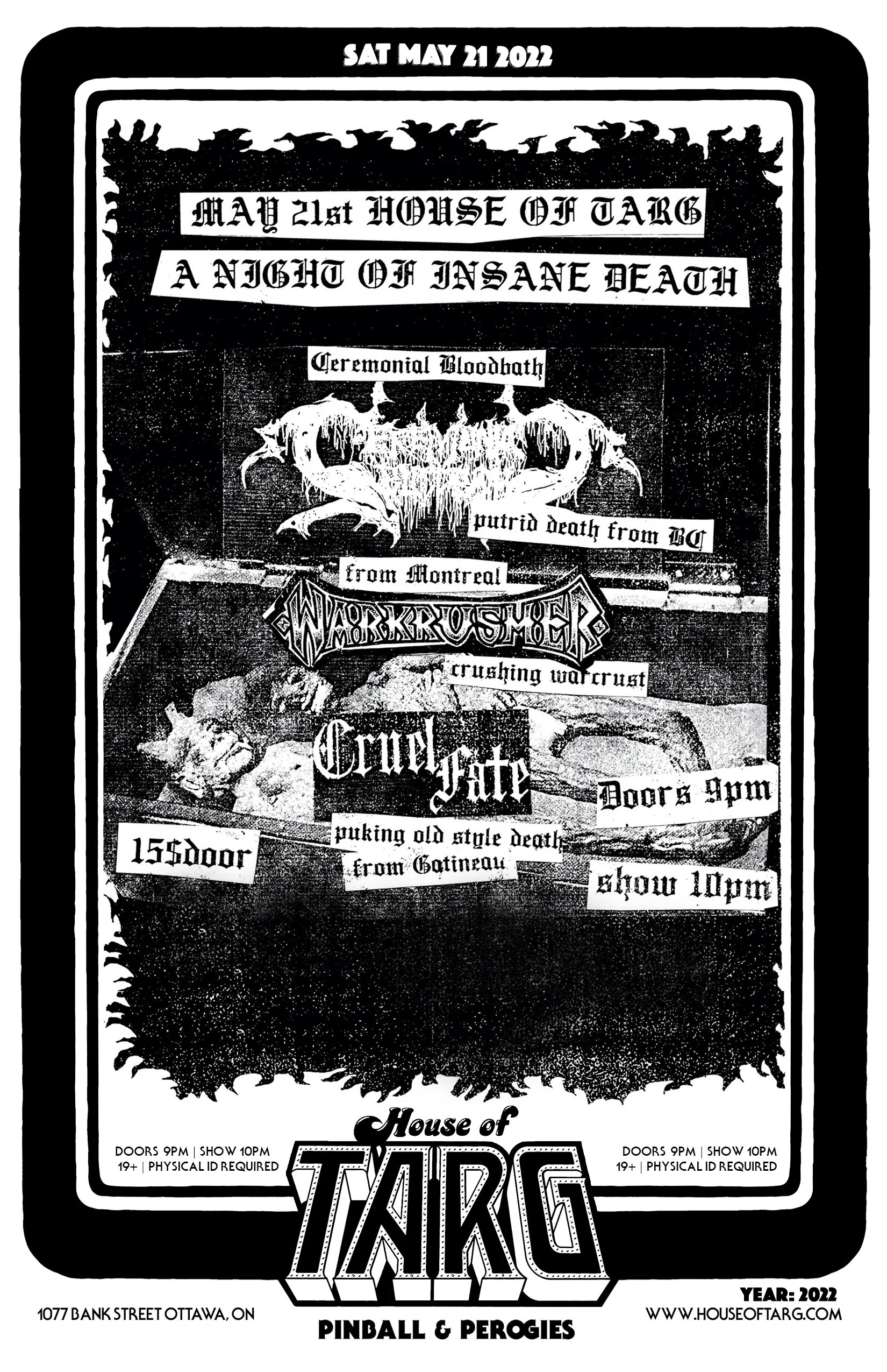 ** CANCELLED  DUE TO POWER OUTAGE ** CEREMONIAL BLOODBATH (Vancouver Death Metal) + Warkrusher + Cruel Fate
