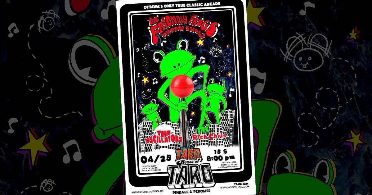 *TONIGHT!* Get funky with this wicked bill featuring @friendlyfrogsfreakshow with special guests @the.oscillators and @richchris90 - doors@8pm - join us!!! 🙂👾🙂

More INFO/DETAILS here:
http://www.houseoftarg.com/concert-listings-events/friendly-fr