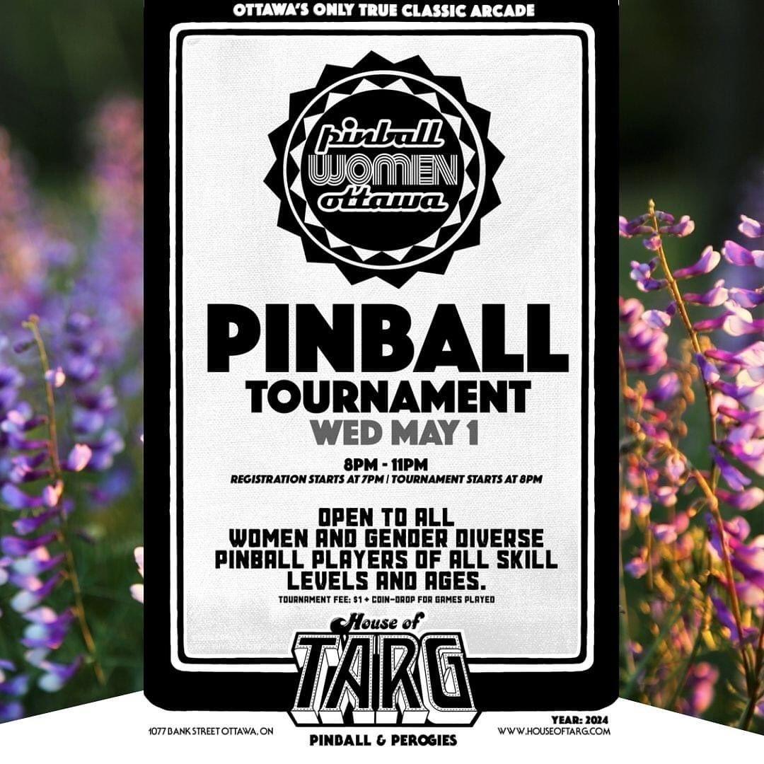 *TONIGHT!* Join us for our monthly @pinballwomenottawa tournament - women and gender diverse players of all ages and skill levels welcome - registration begins at 7pm, tournament kicks off at 8pm sharp!! 🙂👾🙂

More INFO/DETAILS here:
http://www.hou