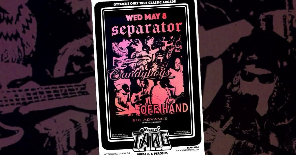 *TONIGHT!* Pumped for this super fun bill featuring @separatortheband with special guests @candyboyssecurity and @notoffhand - doors@8pm - join us!!! 🙂👾🙂

More INFO/DETAILS here:
http://www.houseoftarg.com/concert-listings-events/off-hand-candyboy