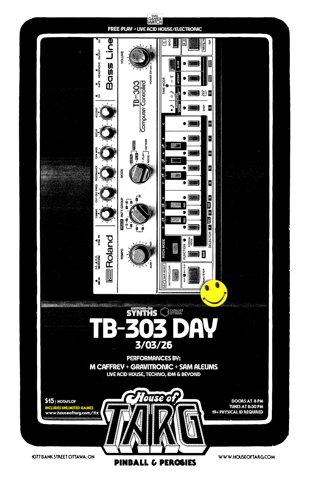 TB-303 Day Celebration: M. Caffrey  + Gravitronic + Sam Aleums 