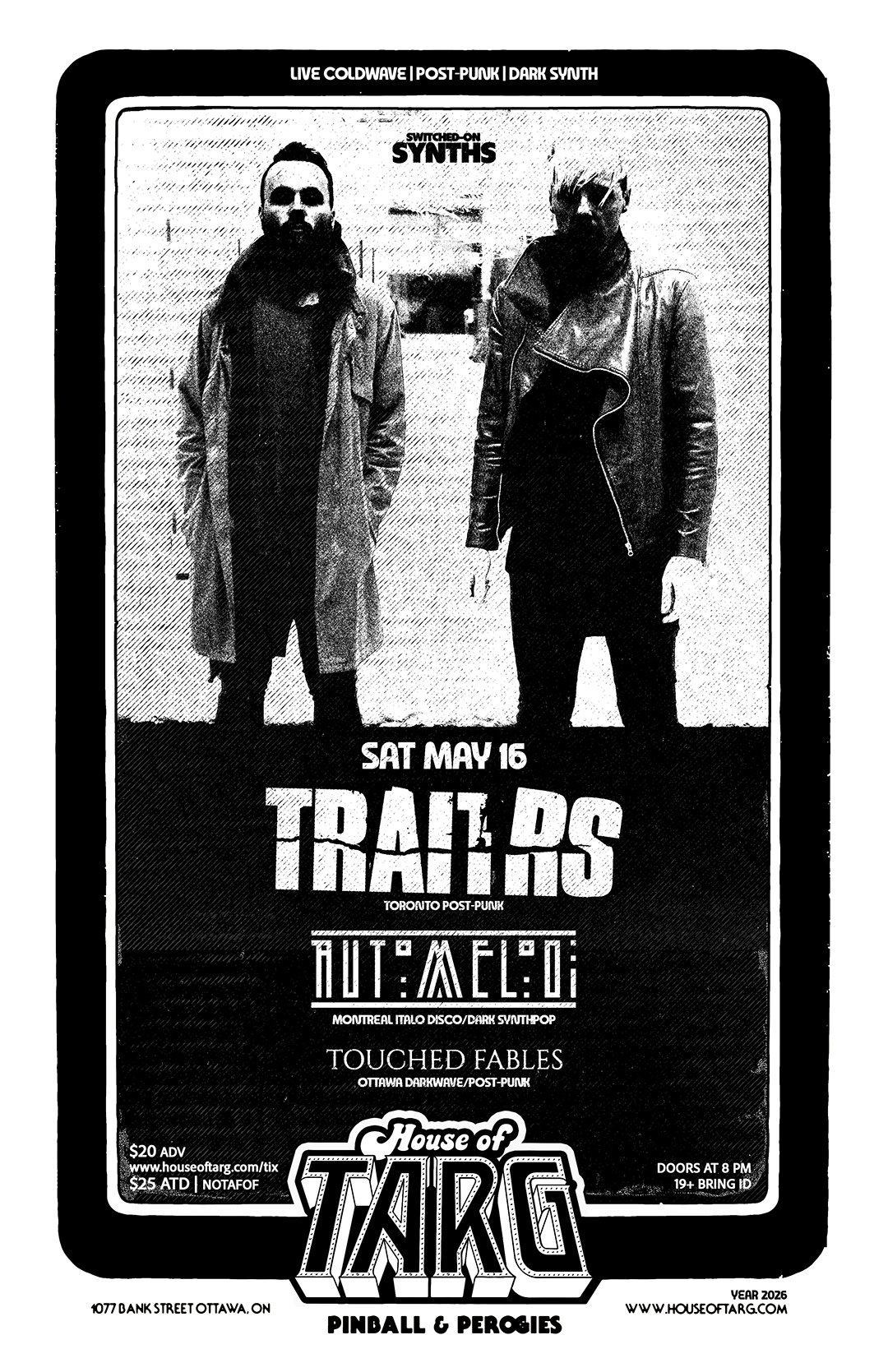 Switched-On Synths: TRAITRS (TO Post-Punk) + Automelodi (Mtl Italo Disco) + Touched Fables (DarkWave)