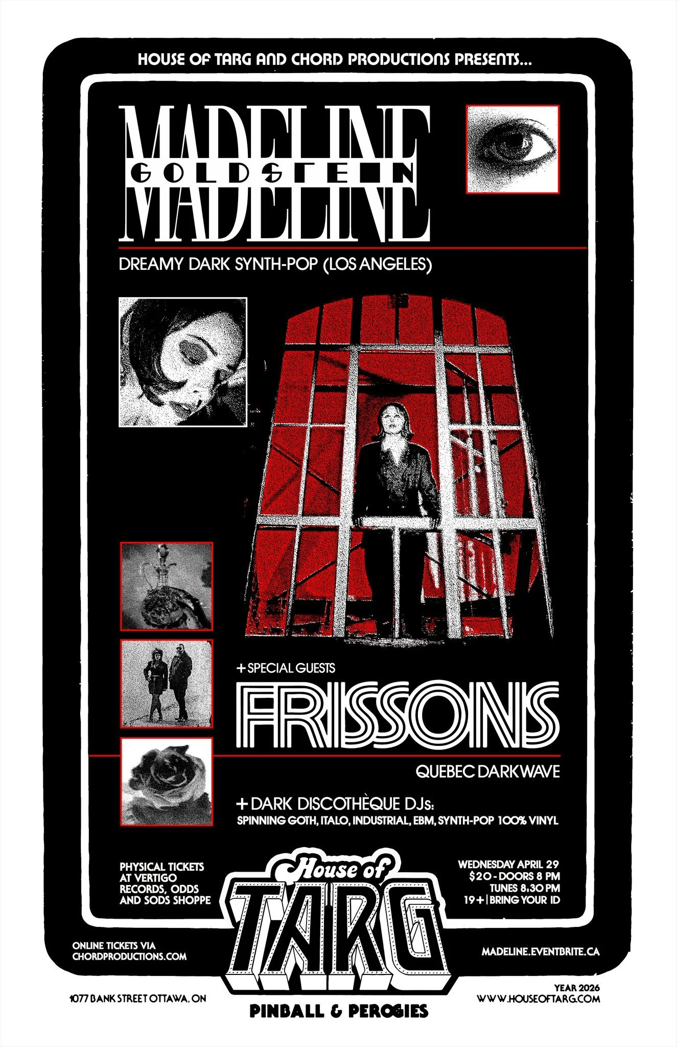 MADELINE GOLDSTEIN (L.A. Dreamy Dark Synth-Pop) + Frissons (Que Darkwave)  + Dark Discothèque  DJs