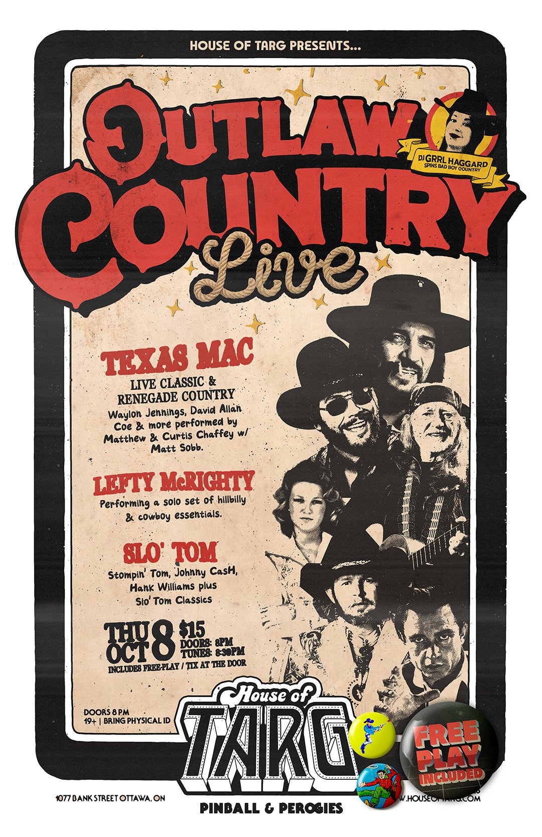 OUTLAW COUNTRY LIVE! w/ DJ Grrl Haggard + Texas MAC + Lefty McRighty + Slo' Tom. FREE-Play Included